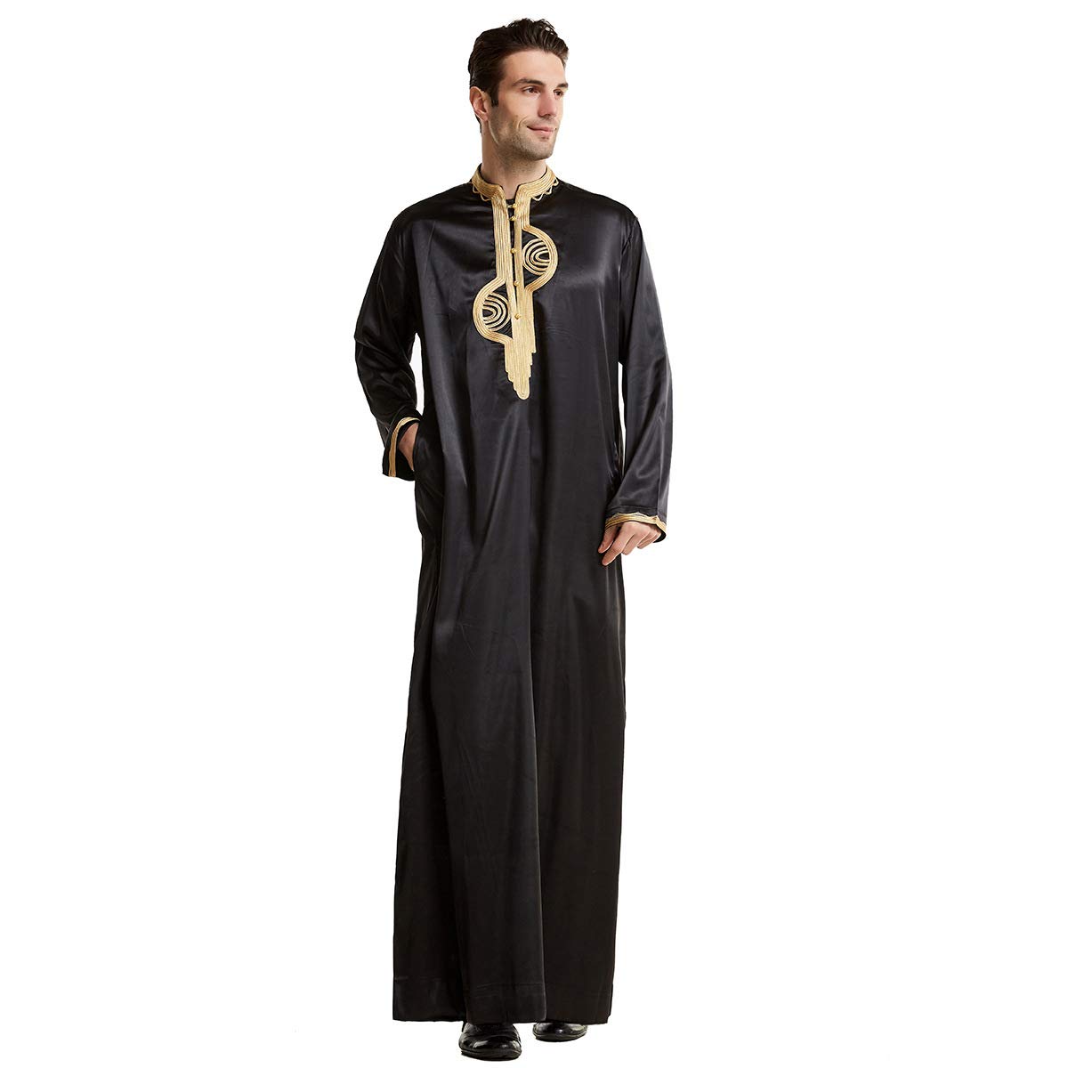 Premium Men's Muslim Kaftan Robe - Breathable Long Gown Dubai Traditional Ethnic Wear - Soft & Durable Islamic Clothing for Prayer, Home & Special Occasions