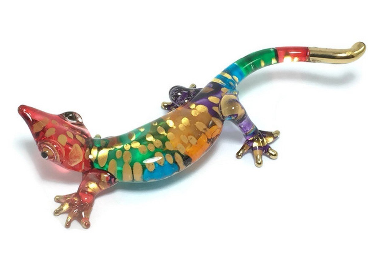 Colorful Gecko Glass Figurine - Mini Reptile Decor for Home & Office
