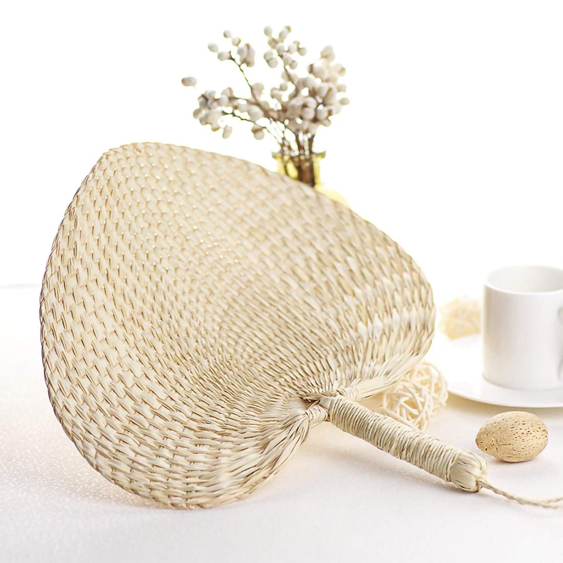 Handmade Rattan Fan - Natural Palm Leaf Handheld Fan for Weddings, Parties & Home Decor - Boho Style Bamboo Fan - Perfect Gift for Women - Use for Bridal Shower, Baby Shower, Photo Props & Tropical Themed Events