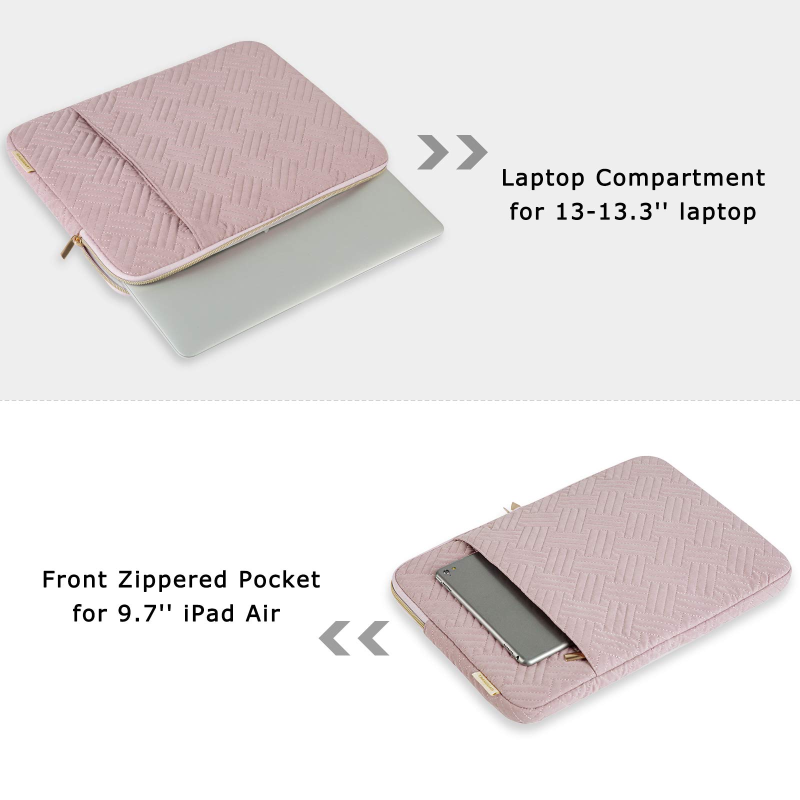 BAGSMART 13-14 Inch Laptop Sleeve for MacBook Air & Pro - Water Repellent Protective Case with Pocket (Pink) - Perfect for Work, Travel & School