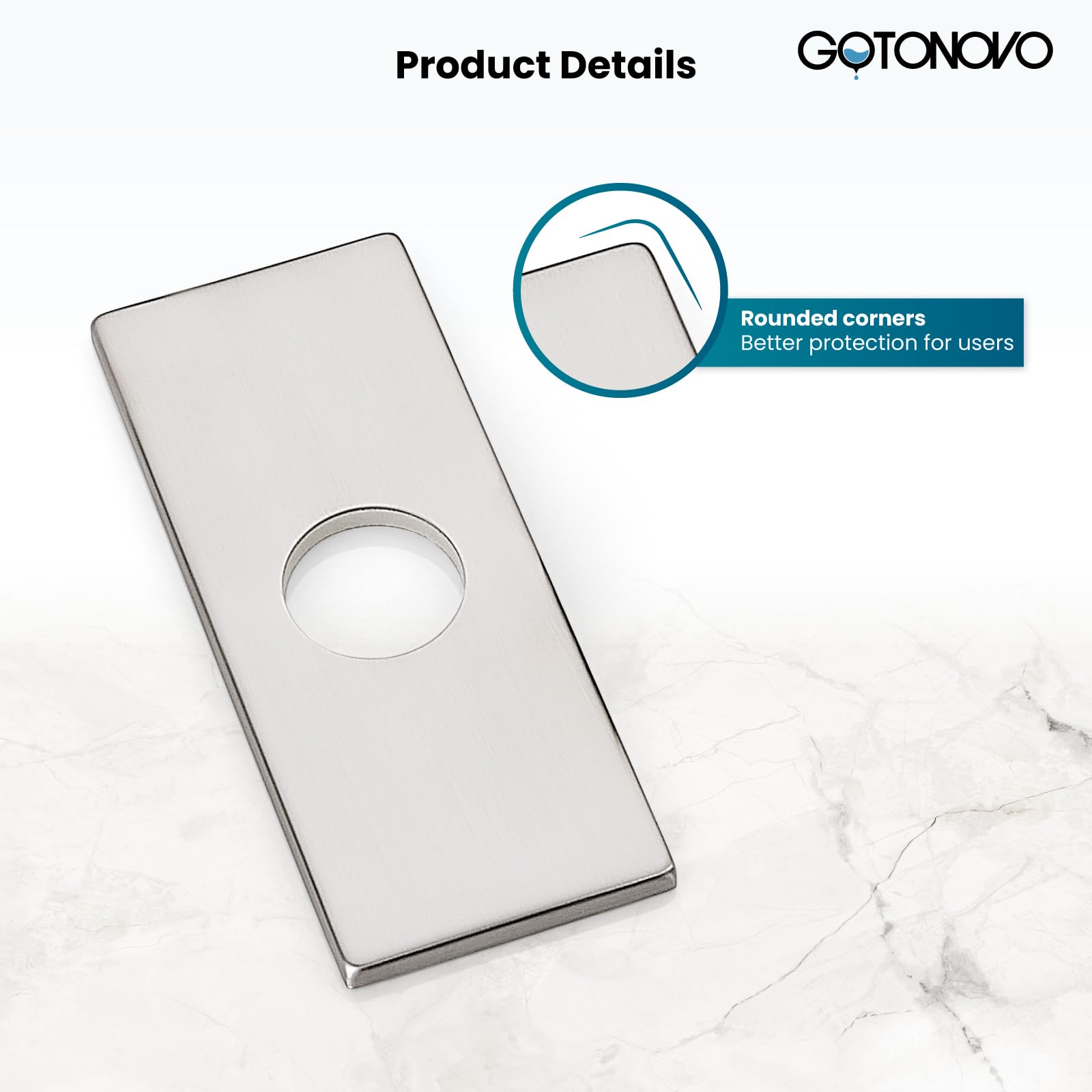 Gotonovo 6 Inch Rectangle Deck Mount Faucet Plate - Brushed Nickel Hole Cover for Kitchen & Bathroom Sink (Fits 1-Hole or 3-Hole 4-Inch Centerset) | Perfect for Upgrading Sink Aesthetics & Preventing Water Damage