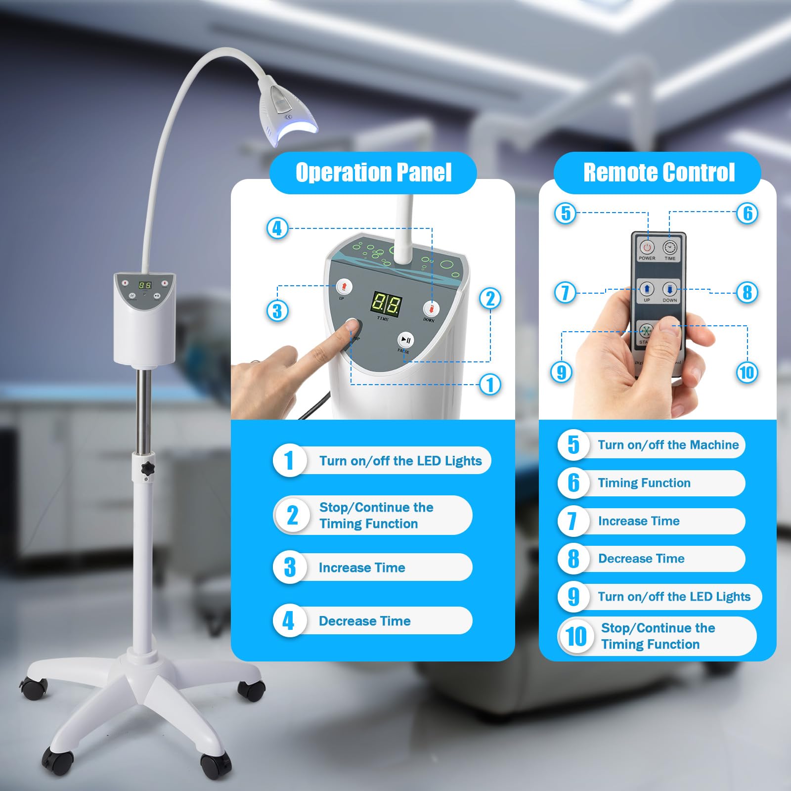 Professional Teeth Whitening Kit with LED Light & Remote Control - 2000mW Dental Whitening Device for Smokers, Coffee Stains & Fluorosis | At-Home Teeth Whitening Solution for Brighter Smile