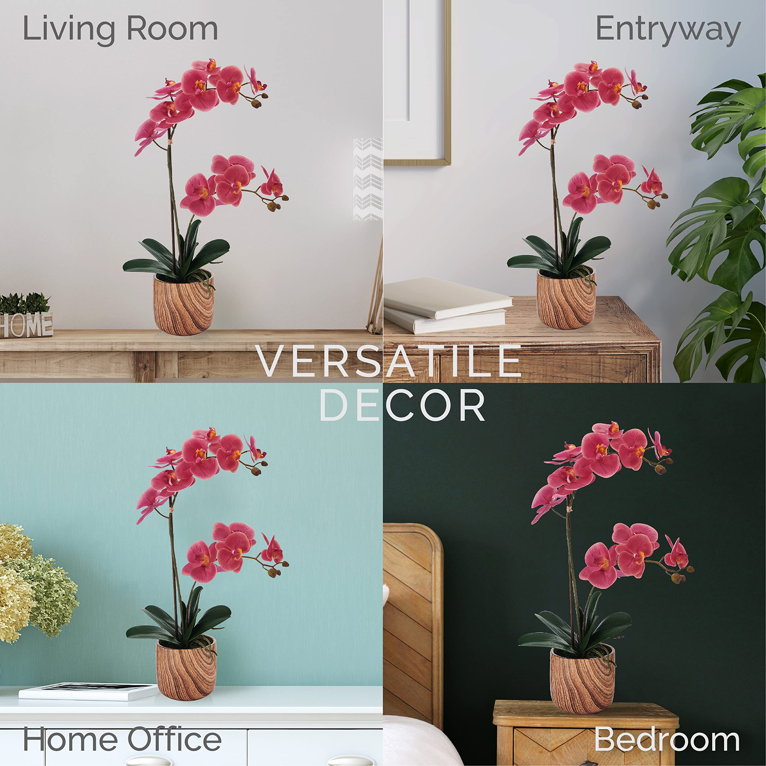 Mikasa Artificial Orchid in Pot - Real Touch Phalaenopsis Silk Flower with Faux Wood Cement Planter, 22-Inch Double Stem Rosewood Home Decor for Living Room, Office, Wedding Centerpiece