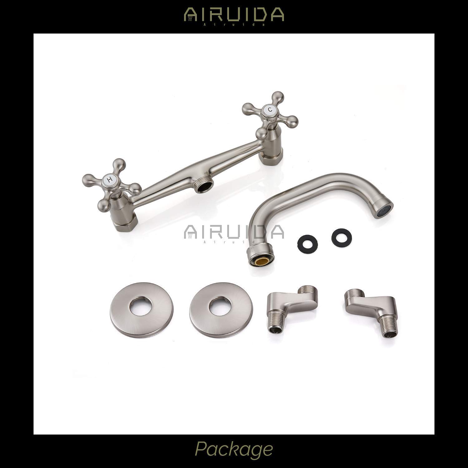 Airuida 8 Inch Brushed Nickel Wall Mounted Kitchen Sink Faucet - Durable & Stylish Tap for Modern Kitchens, Perfect for Compact Spaces and Sleek Design
