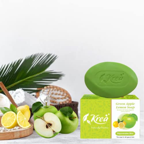 Krea Green Apple & Lemon Scented Soap Bar - Pack of 5 | Natural Handmade Soap for Moisturizing & Refreshing Skin | Perfect for Bath, Shower & Gift Sets