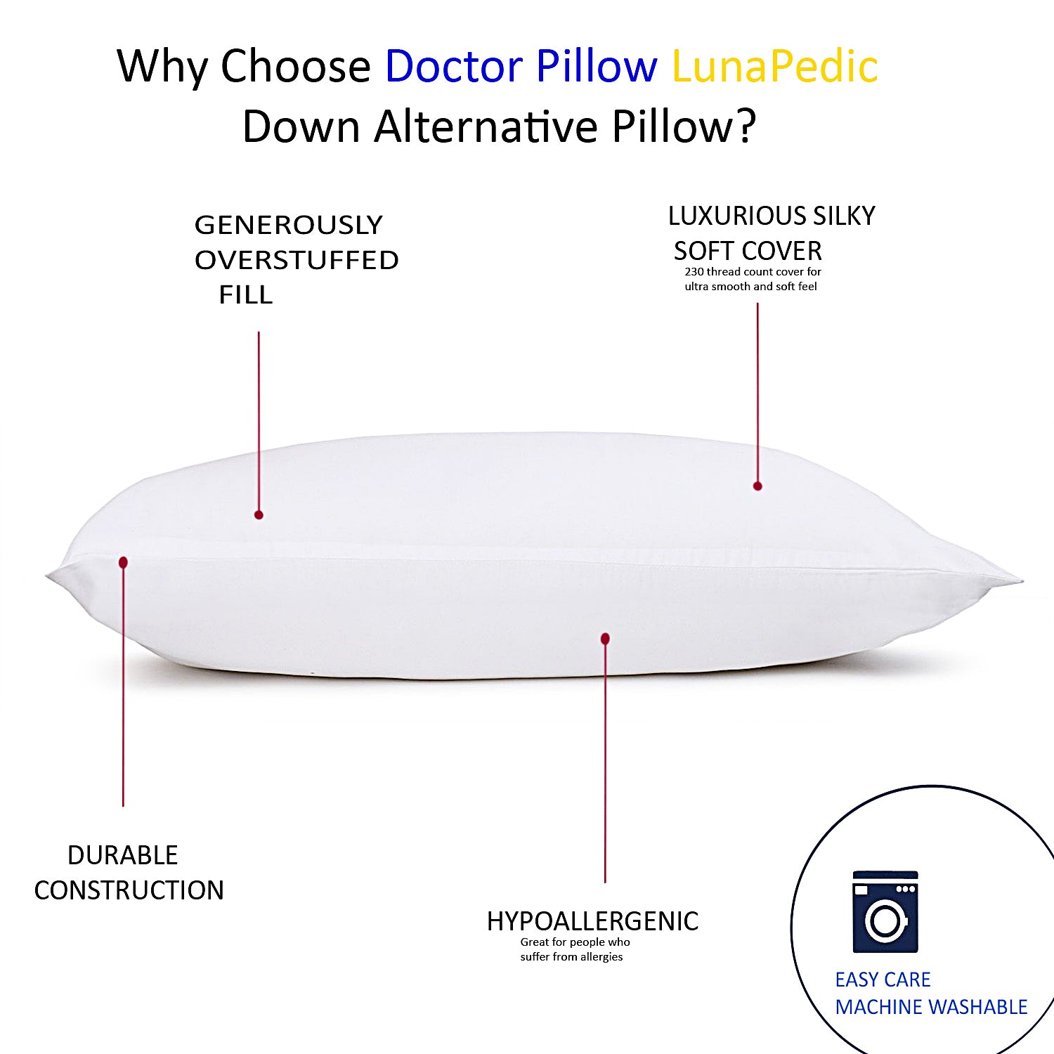 Luna Pedic Ultra Cloud Pillow - Premium Memory Foam Pillow for Neck Pain Relief & Side Sleepers - Perfect for Back, Stomach & Side Sleeping Positions