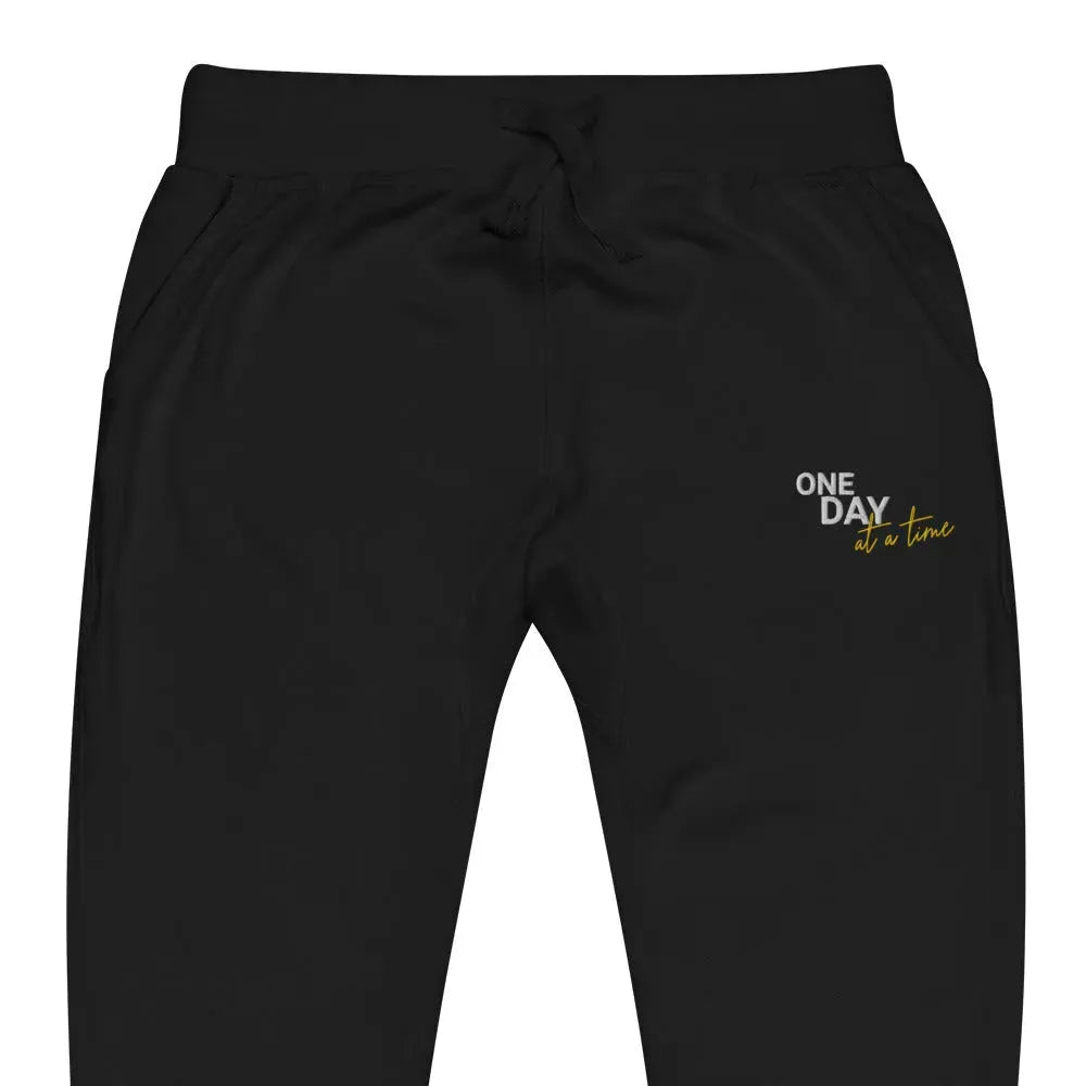 One Day At A Time Embroidered Unisex Fleece Sweatpants - Cozy Loungewear for Relaxing at Home, Yoga, and Casual Outings