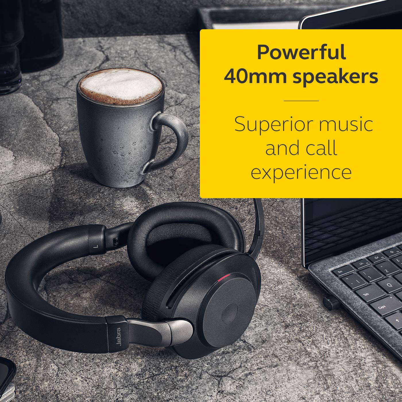 Jabra Evolve2 85 Wireless Noise Cancelling Headphones with Charging Stand – UC Certified Stereo PC Headset, Long Battery Life, USB-C Bluetooth Adapter – Black – Perfect for Home Office, Remote Work & Video Conferencing