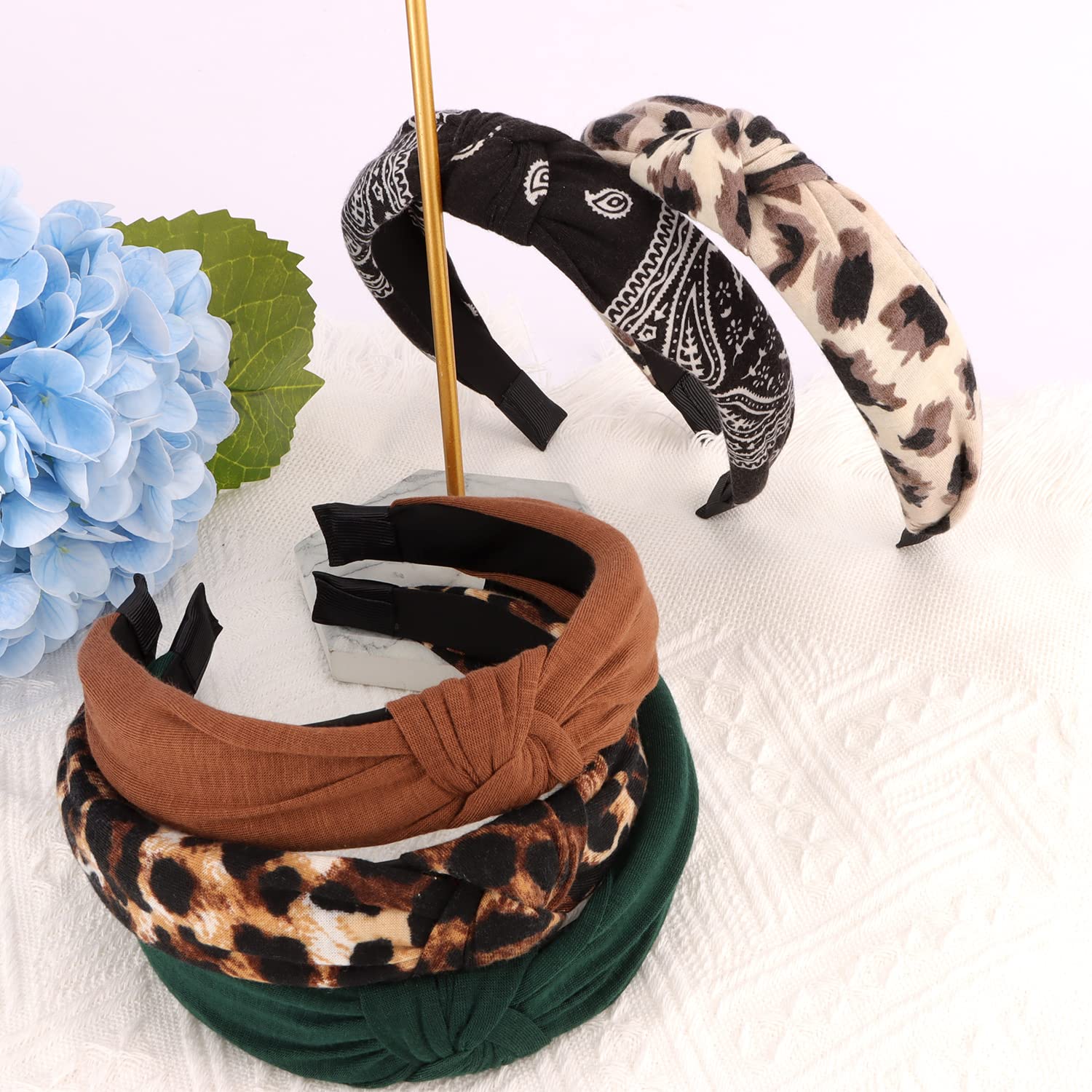 VELSCRUN 12 Pack Non-Slip Wide Flower Headbands for Women & Girls - Boho Knotted Hair Accessories, Fashion Head Bands for Birthday Gifts, Party, Wedding, and Everyday Wear