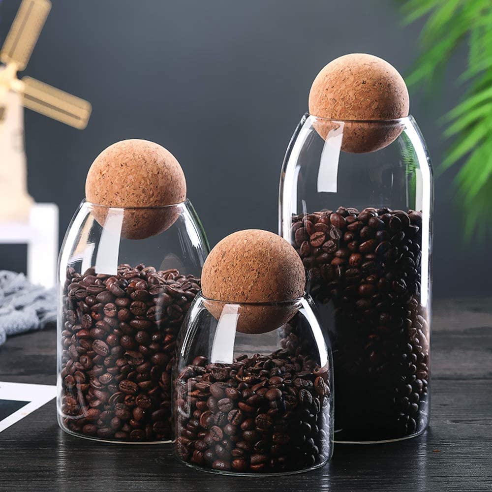 Glass Jars with Cork Stoppers - Set of 3 Airtight Spice Storage Containers for Tea, Coffee, Sugar & Nuts | Perfect for Kitchen Pantry Organization & DIY Herb Storage