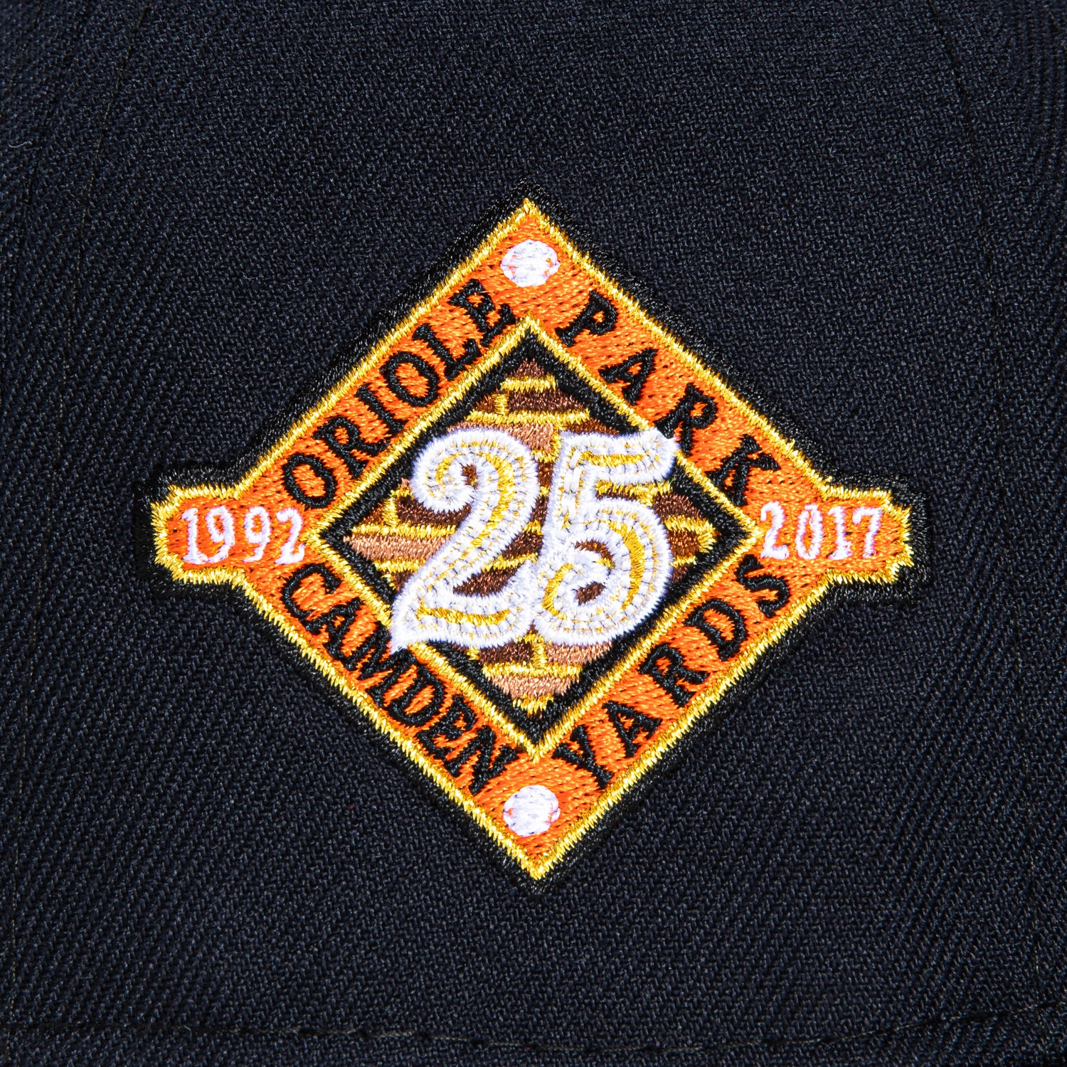 New Era 59Fifty Baltimore Orioles 25th Anniversary Alternate Hat - Navy & Gold with Stadium Patch | MLB Baseball Cap for Men | Game Day & Streetwear Fashion