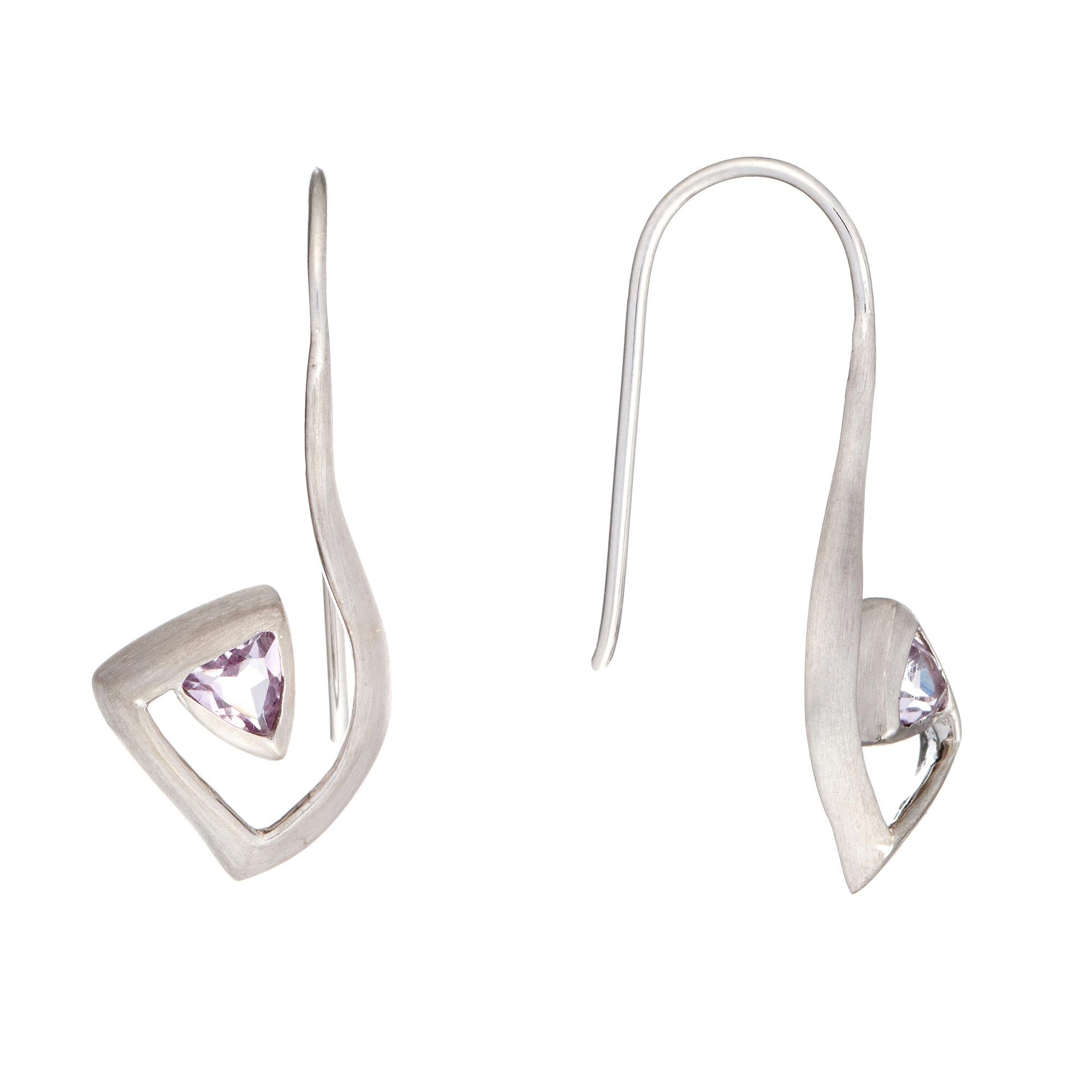 925 Sterling Silver Amethyst Triangle Musical Note Earrings & Necklace Set - 18