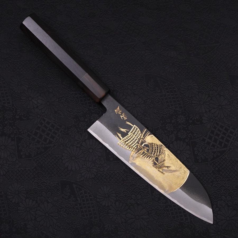 Premium Santoku Knife 170mm - White Steel #2 Kurouchi Finish with Buffalo Ebony Handle - Japanese Samurai Full Moon Design - Perfect for Slicing, Dicing & Chopping Vegetables, Meat & Fish