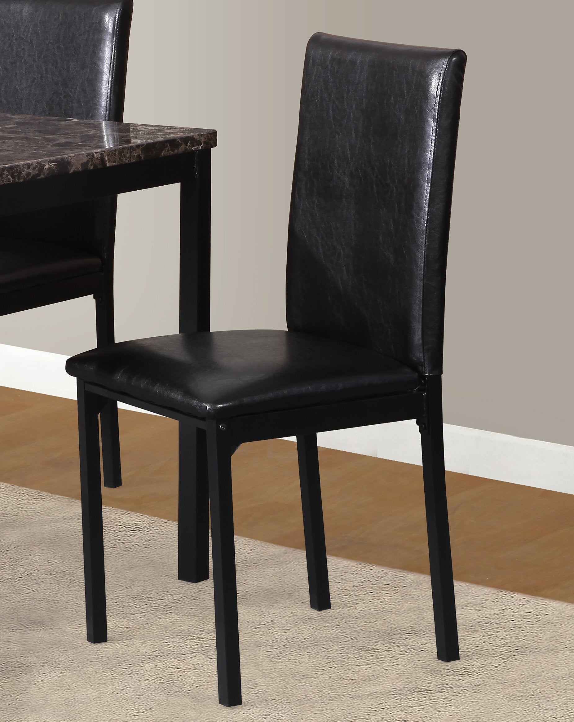 Roundhill Furniture Noyes Faux Leather Dining Chairs - Set of 4 Black Metal Frame Stackable Chairs for Kitchen, Dining Room & Office