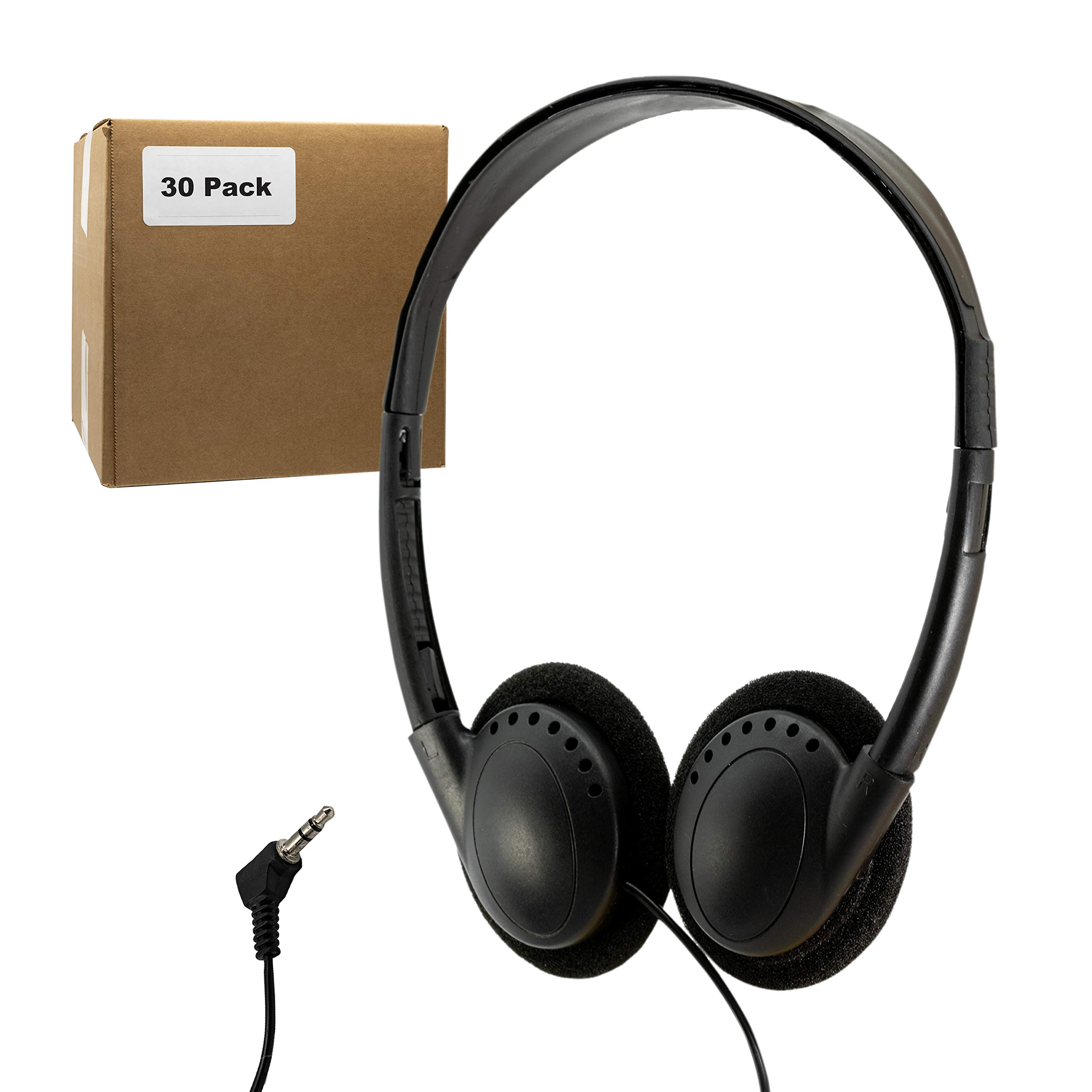 (30 Pack) Bulk Disposable Headphones - Adjustable & Reusable for School, Library, Classroom, Airplane, Hospital, Museum, Hotel, Gym - Comfortable & Compact for Students & Travelers - Perfect for Online Learning, Audio Tours & Noise Isolation