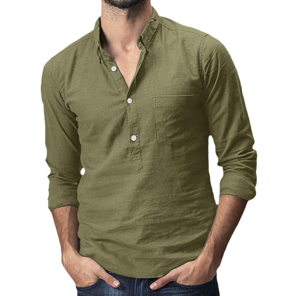 Men's Vintage Linen Shirt - Long Sleeve Cotton T-Shirt for Casual Wear
