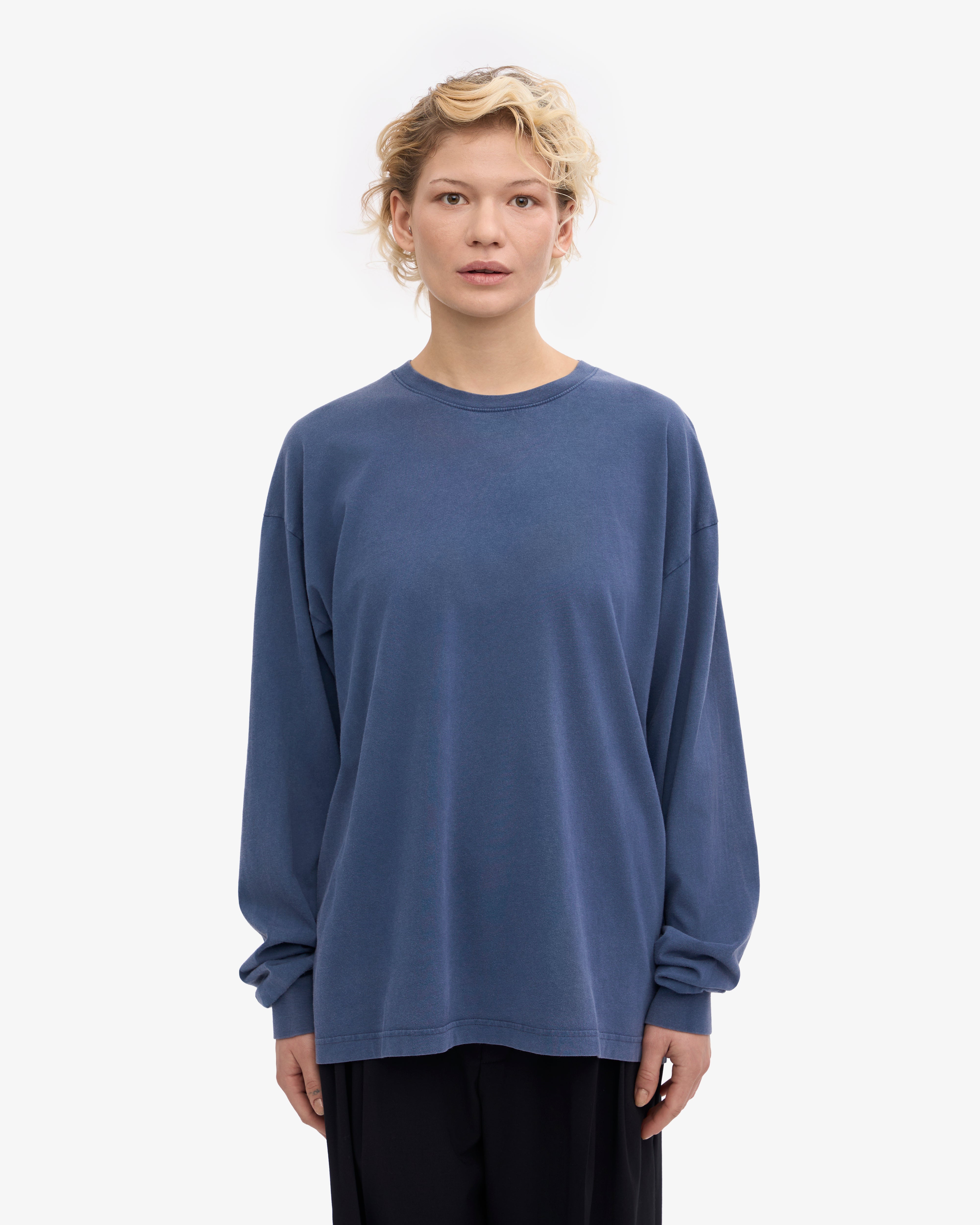 Organic Oversized Long Sleeve T-Shirt for Women - Soft Cotton Comfort Fit - Neptune Blue - Casual Wear, Loungewear & Street Style Outfits