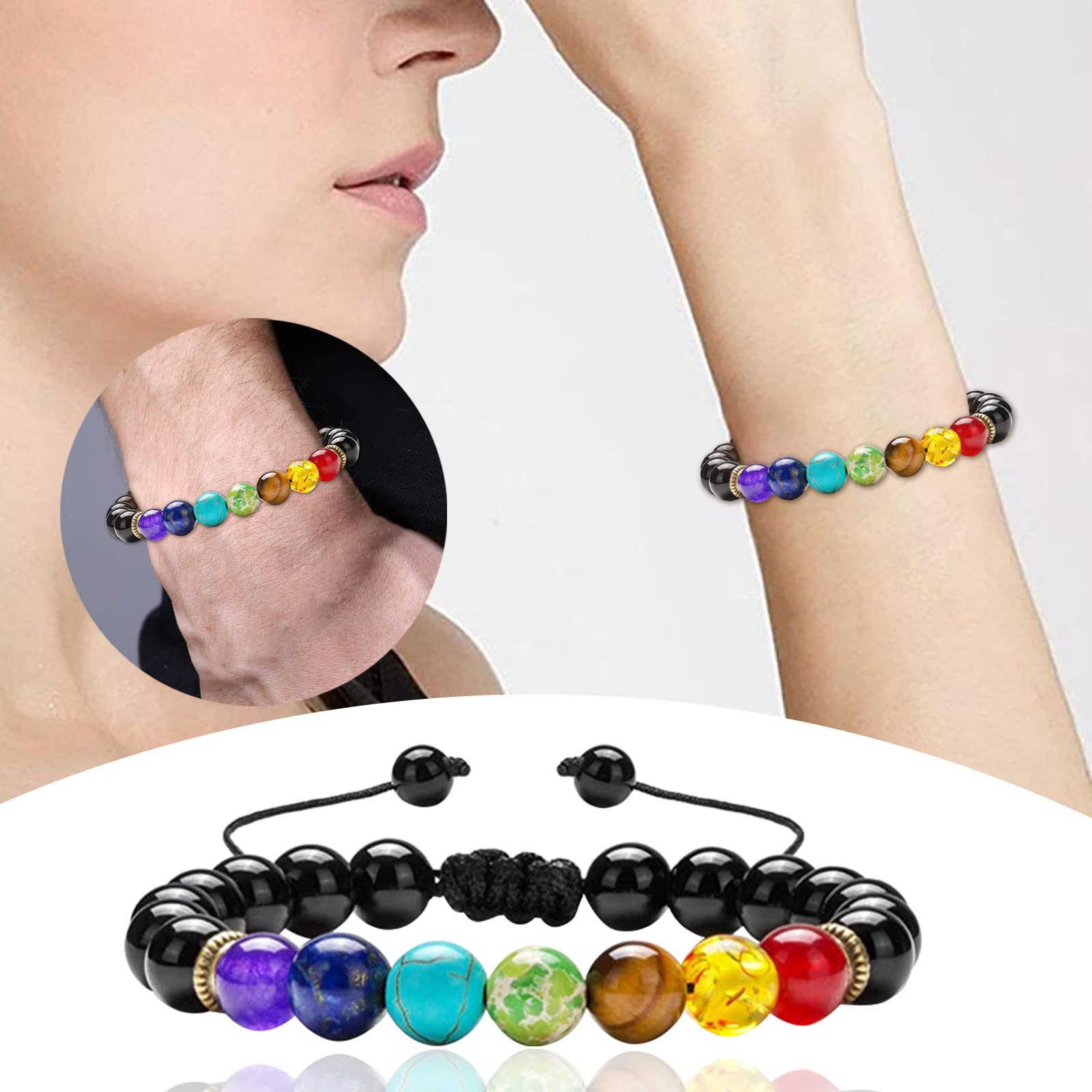 HUANCALY Adjustable Seven Veins Energy Bracelet for Men & Women - Chakra Healing, Protection & Drainage Jewelry - Perfect for Yoga, Meditation & Spiritual Wellness (Size E)