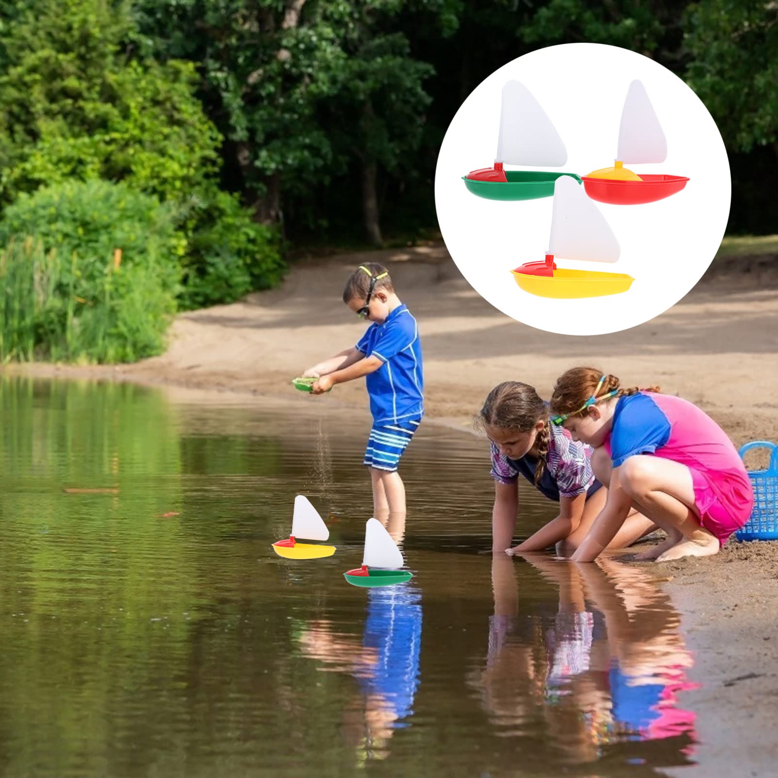 HAWILLOSCH 3-Piece Bathtub Toy Set - Mini Speedboat, Rowboat & Sailboat for Kids - Fun Pool & Bath Time Play - Perfect for Indoor & Outdoor Water Activities