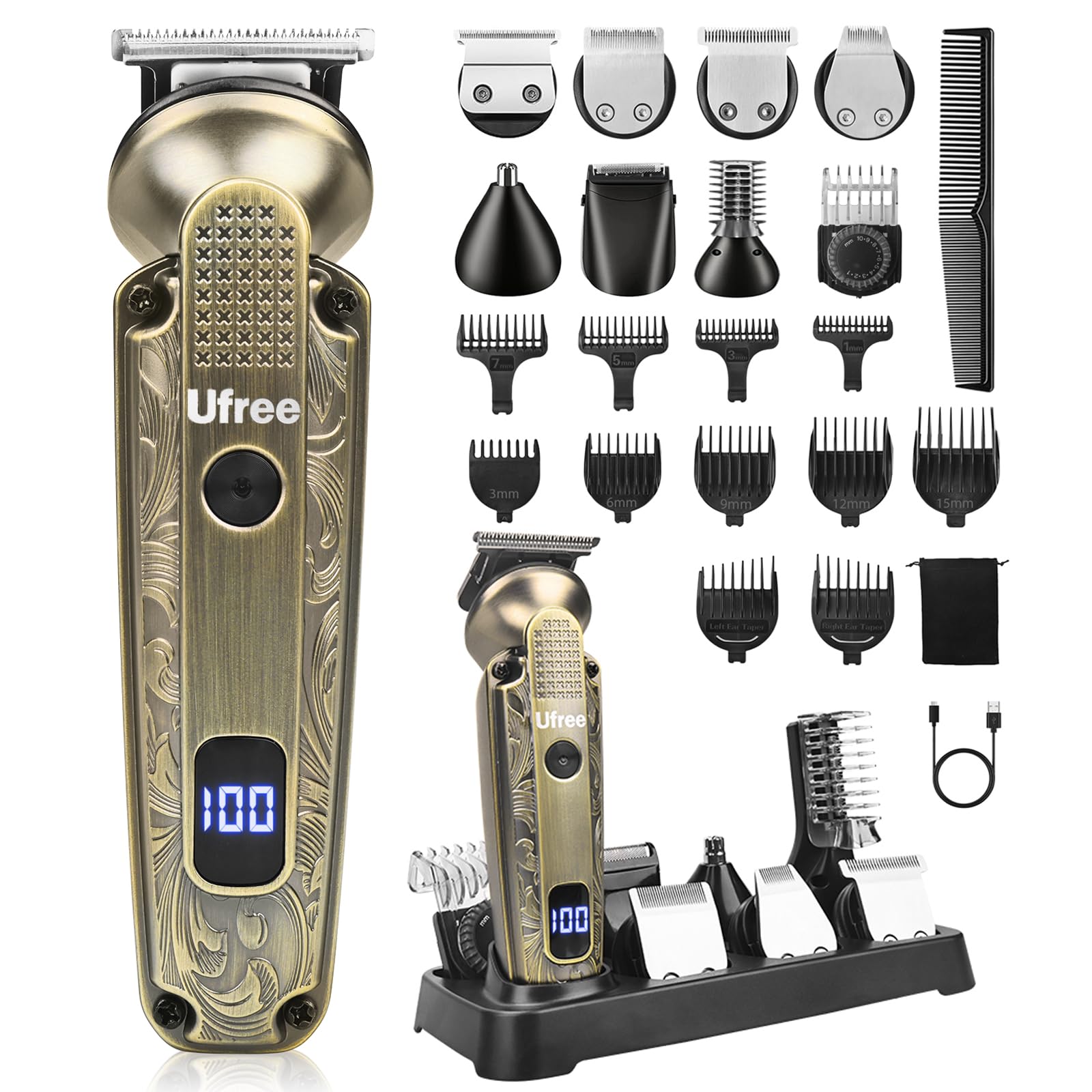 Ufree Professional Beard Trimmer for Men - Waterproof 7-in-1 Electric Razor & Hair Clipper Set - Cordless Grooming Kit for Face, Mustache, Nose & Body Hair - Perfect Men's Gift for Home & Travel Use