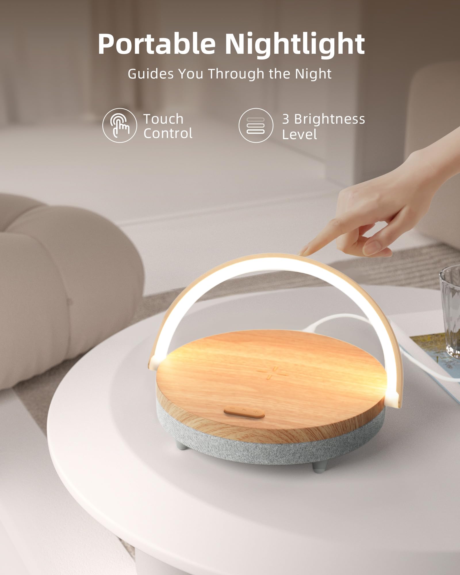 EZVALO 4-in-1 Wireless Charging Music Table Lamp with Bluetooth Speaker, Phone Holder & Dimmable LED Night Light - Perfect Birthday Gift for Women, Men, Dad, Mom - Ideal for Bedroom, Office, and Home Decor