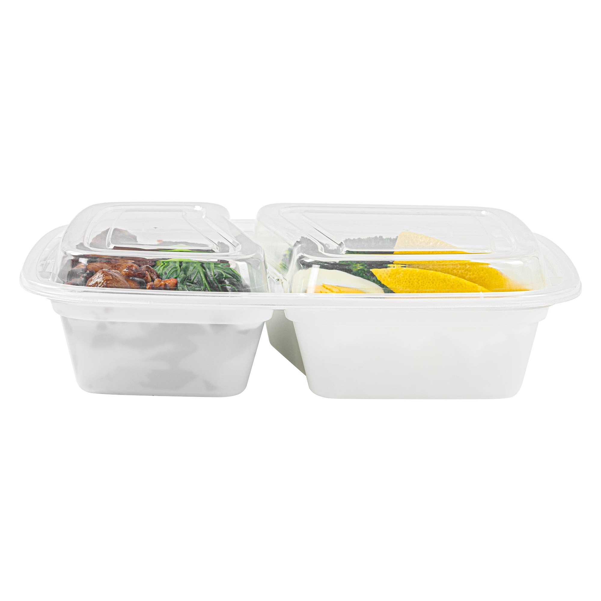 32 oz White Plastic 2-Compartment Food Storage Containers with Clear Lids - Microwave Safe (8.75