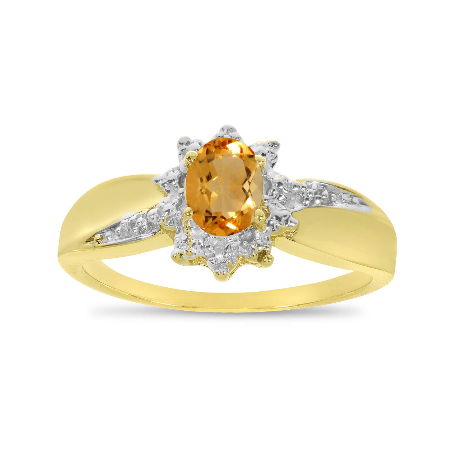 10K Yellow Gold Oval Citrine and Diamond Ring for Women - Elegant Birthstone Jewelry Gift for Anniversary, Birthday & Special Occasions