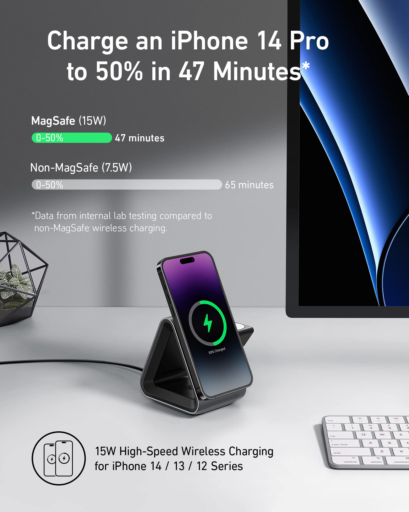Anker MagGo 3-in-1 Magnetic Wireless Charging Station - MFi Certified 15W Max Fast Charger for iPhone 16/15/14/13/12, Apple Watch Series 8/7/6 & AirPods 3/Pro (Includes 30W USB-C Adapter) - Perfect for Home, Office & Travel Charging