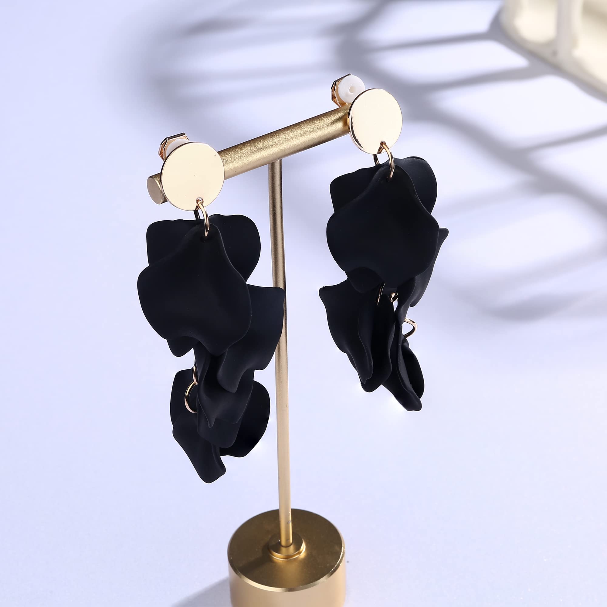 THUNARAZ Acrylic Clip-On Earrings for Women - Long Rose Petal Dangle Earrings, Exaggerated Flower Drop Earrings, Statement Floral Tassel Earrings for Parties, Weddings & Special Occasions