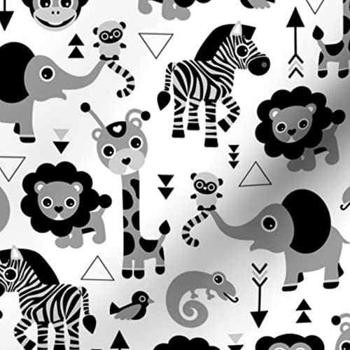 Geometric Jungle Zoo Safari Animal Print Denim Fabric by The Yard - Black White Gray Monkey Design for Kids Clothing, Home Decor & Upholstery | Perfect for DIY Apparel, Curtains & Throw Pillows