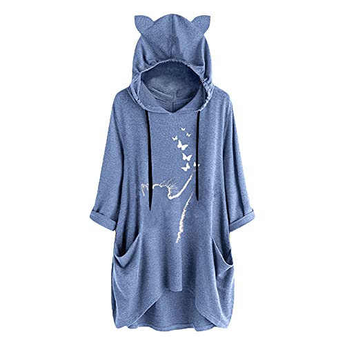 Wodceeke Women's Plus Size Hoodie Sweatshirt - Long Sleeve Casual Pullover with Pockets & Trendy Print | Cozy Lounge Wear, Street Style, Fall Winter Fashion