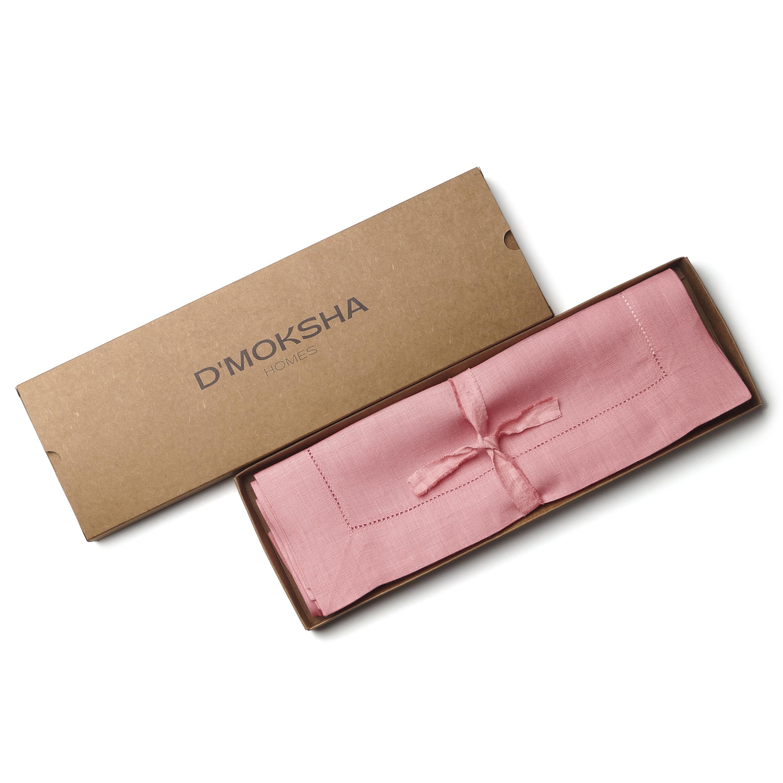 D'Moksha Homes 100% Pure Linen Placemats Set of 4 - 14x19 Inch Dusty Pink Table Mats with Classic Hemstitch, Washable & Durable - Perfect for Easter, Spring Dining, Wedding Decor, and Everyday Table Setting