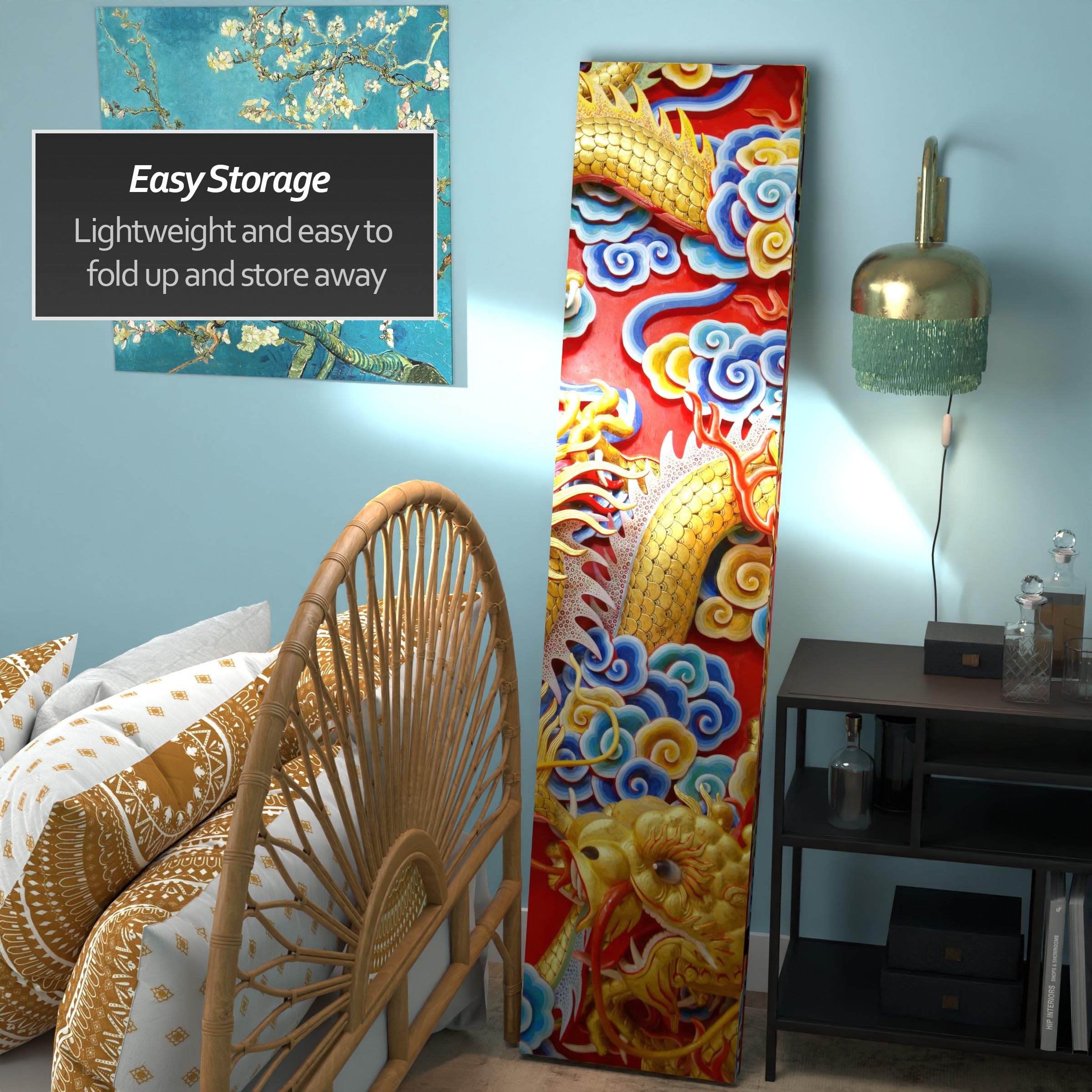 6 ft. Tall Double-Sided Red Lantern Dragon Room Divider - Black, White & Orange | Chinese Style Decorative Screen for Living Room, Bedroom & Office Partition