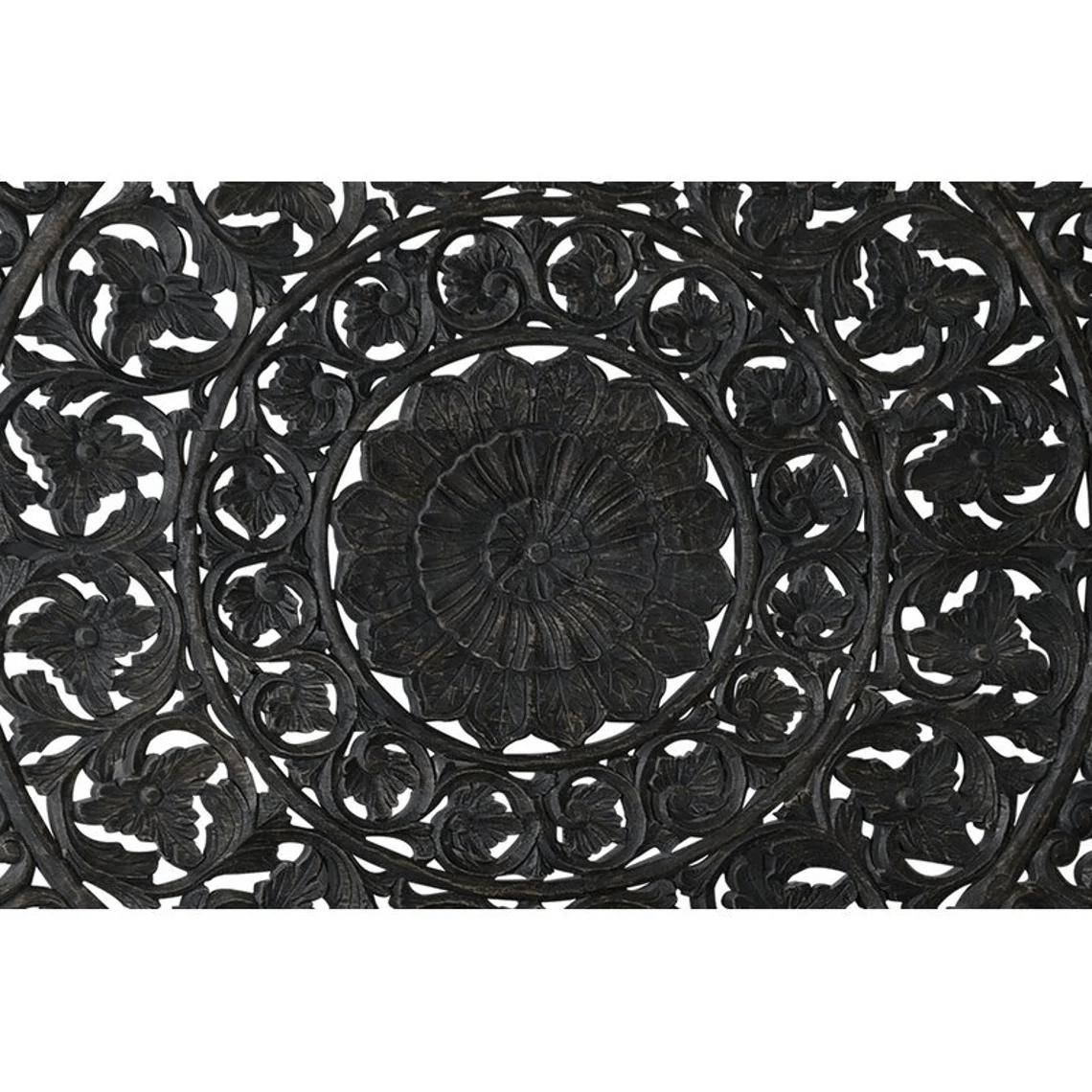 Hand Carved High Headboard Platform Bed Frame in Black - Solid Wood Indian Style Bedroom Furniture for Master Bedroom & Guest Room