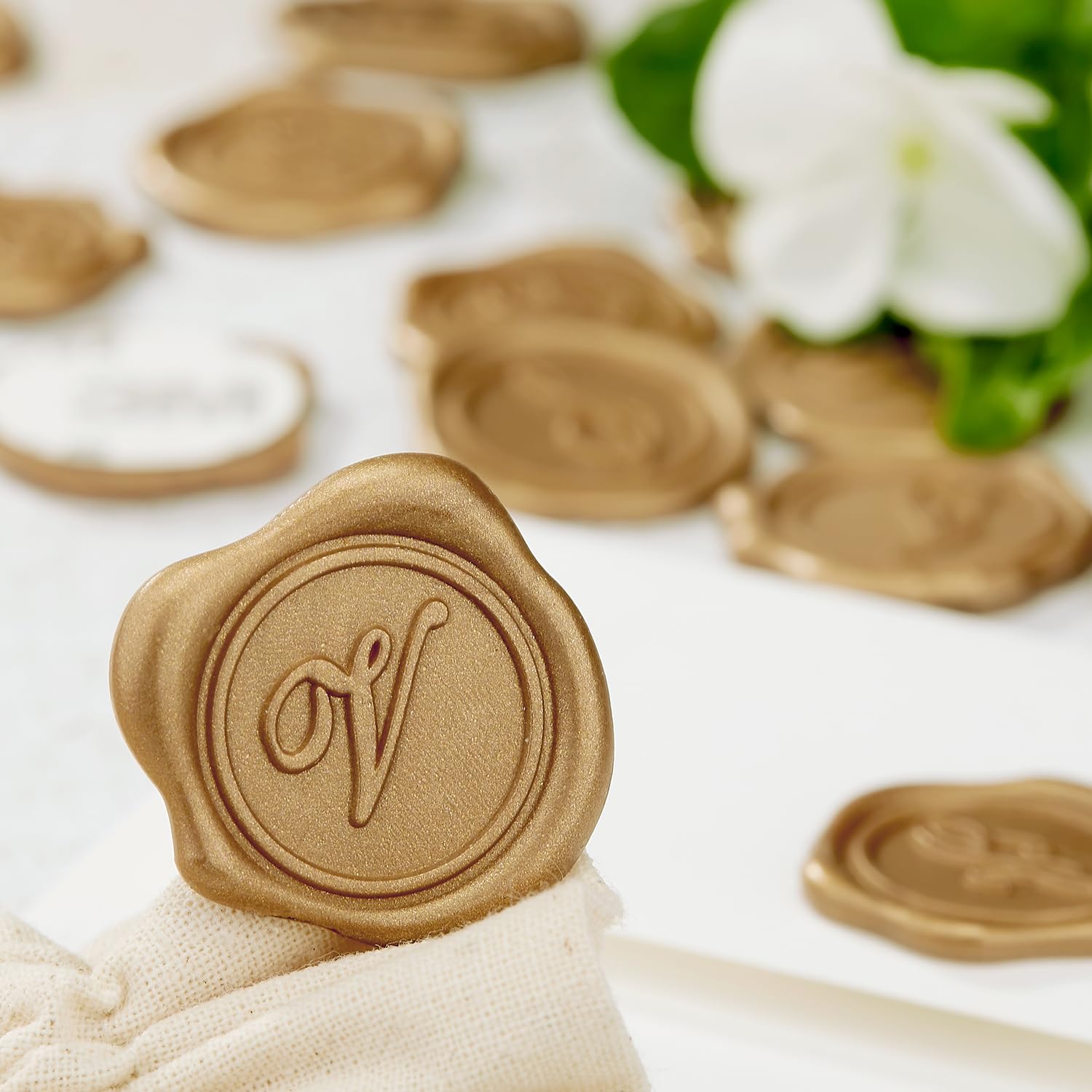 Gold Alphabet Wax Seal Stickers - 25 Pack Self-Adhesive Initial Letter V Seals for Wedding Invitations, Envelopes, Stationery & DIY Scrapbooking - Elegant Decorative Wax Stamps for Letters, Cards & Gift Wrapping