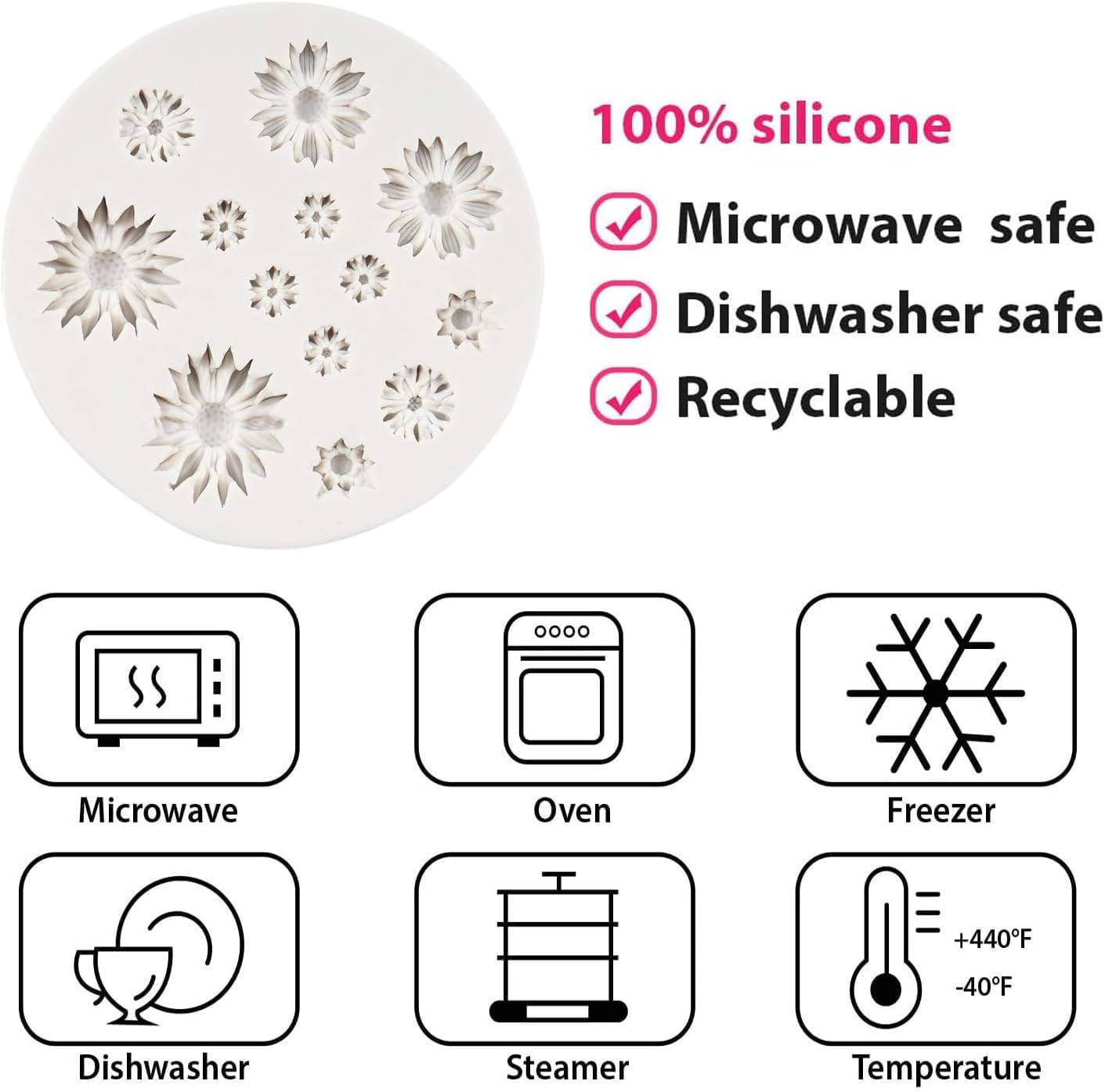 1pc 13 Cavity 3D Silicone Cake Mold - Mini Flower Fondant Candy Jelly Chocolate Mold for Cake Decorating | Baking Tools for Cupcakes, Desserts, DIY Candy Making (Roses & Daisy Design)