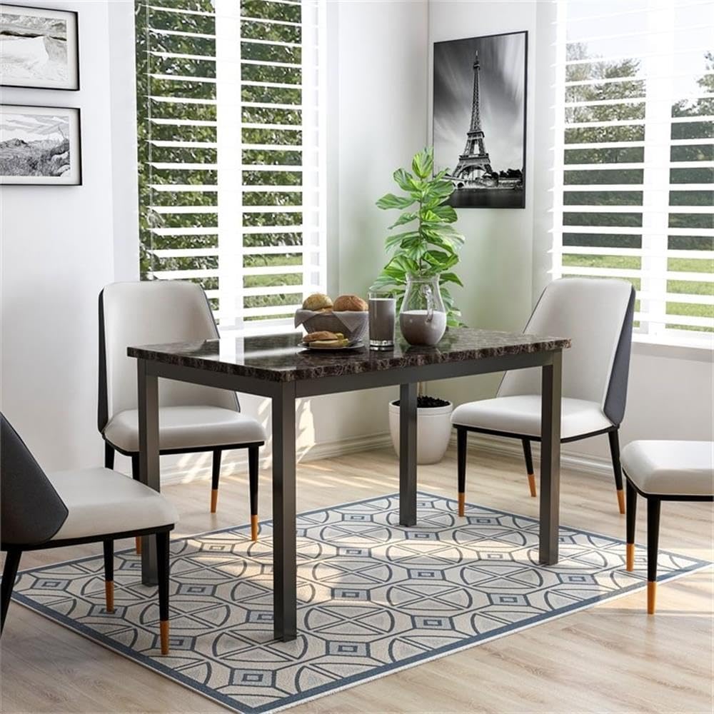 Pemberly Row Black Faux Marble Top Metal Dining Table - Modern Kitchen & Dining Room Furniture for Small Spaces