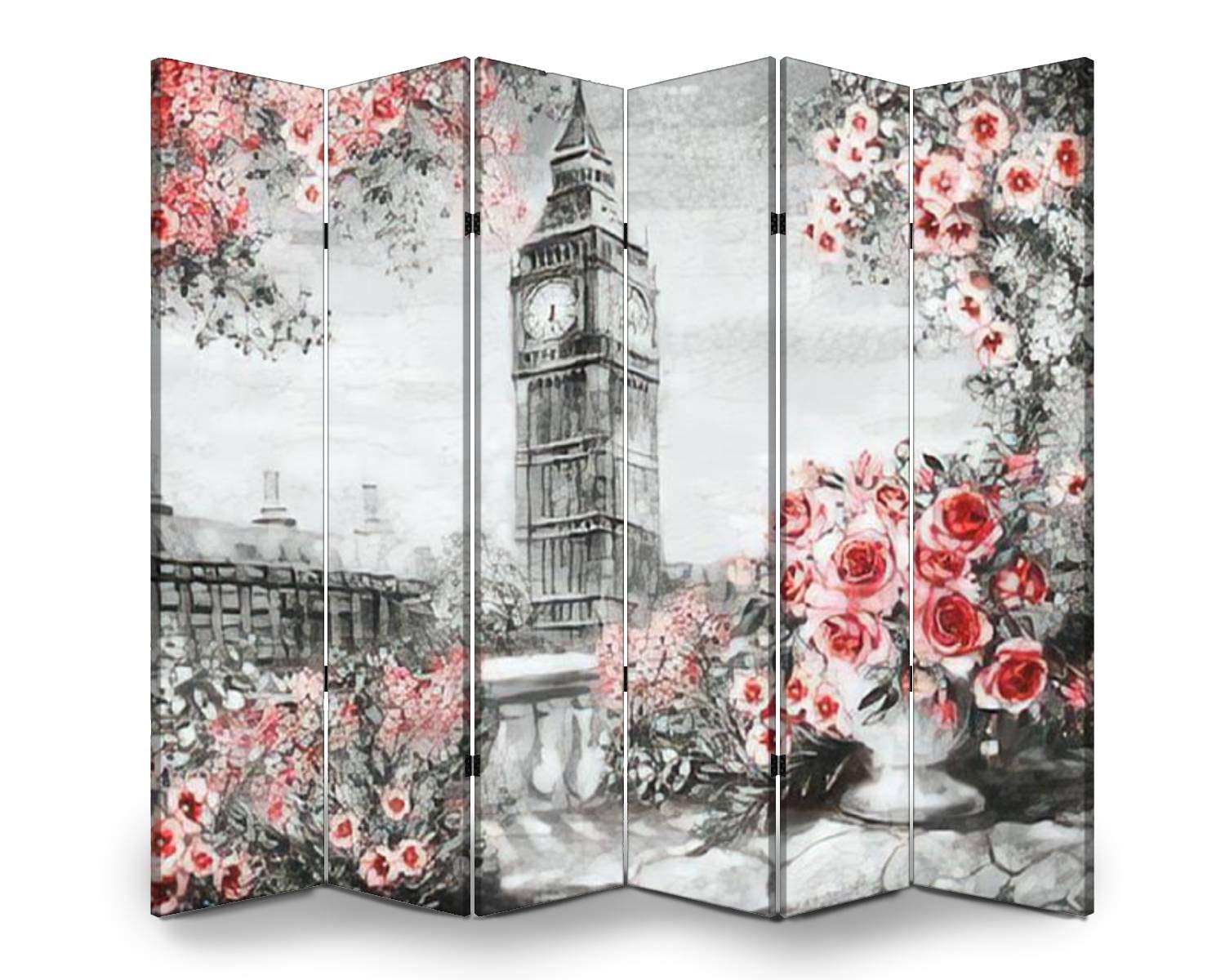 6-Panel Wooden Room Divider with London Summer Landscape Oil Painting - Dual-Sided Folding Privacy Screen, Canvas Partition Panels for Home Office, Bedroom & Indoor Display