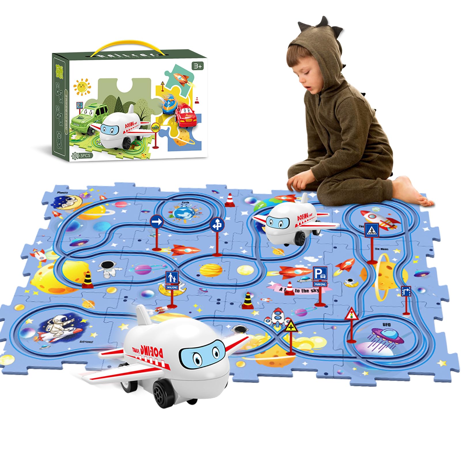 25-Piece Space-Themed Puzzle Car Track Toy Set for Kids - Plastic Interlocking Rail Tracks with 1 Cute Vehicle - Educational STEM Toy for Toddlers & Preschool Boys Ages 3-6 - Perfect for Birthday Gifts & Indoor Playtime