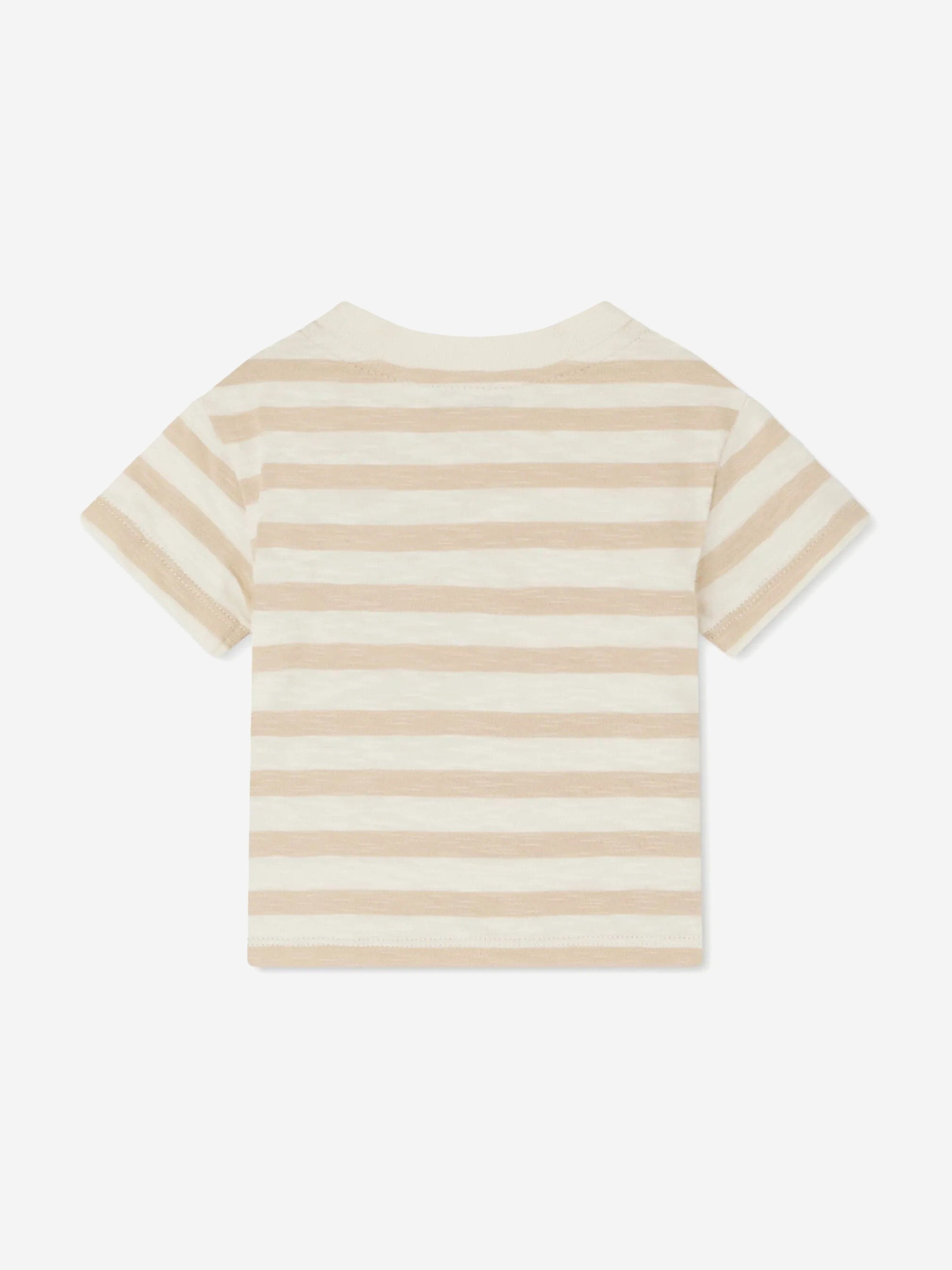 Baby Boys Striped Cotton T-Shirt in Beige - Soft & Comfortable Casual Wear for Toddlers | Perfect for Playdates, Daycare & Family Outings