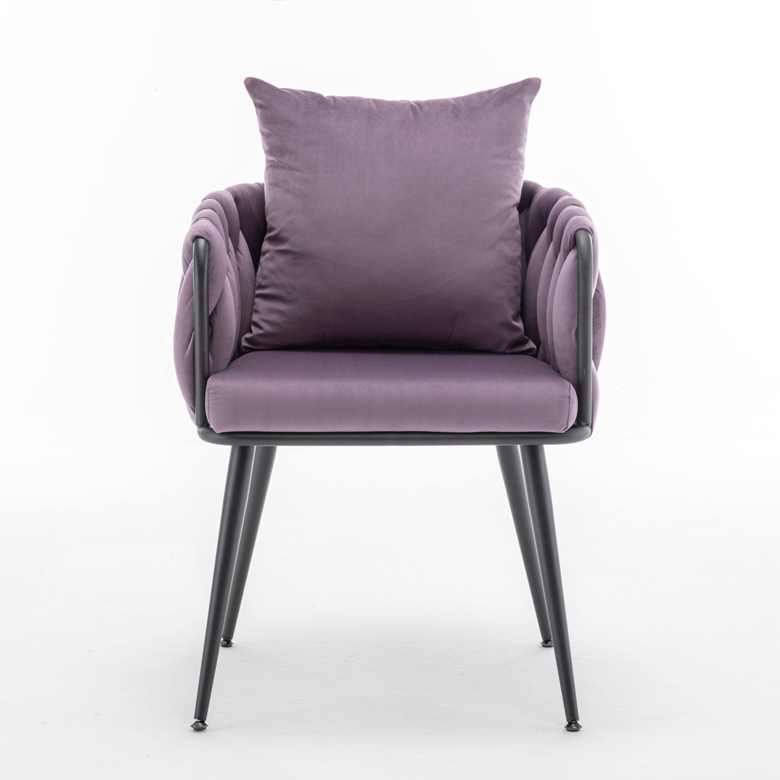 Dark Purple Velvet Dining Chairs Set of 2 - Modern Hand-Woven Upholstered Accent Chairs with Black Metal Legs for Living Room, Kitchen, Dining Room & Vanity - Perfect for Entertaining, Relaxing & Home Decor