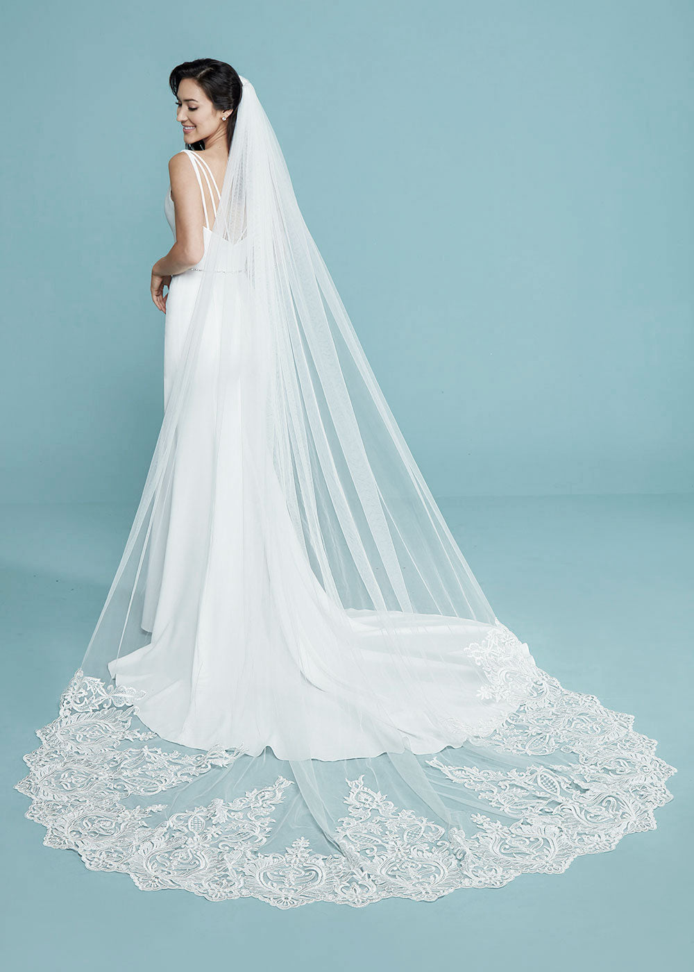 Elegant Morgan Veil Cathedral Wedding Veil with Delicate Lace Appliques - Perfect for Bridal Gowns, Formal Weddings & Romantic Ceremonies