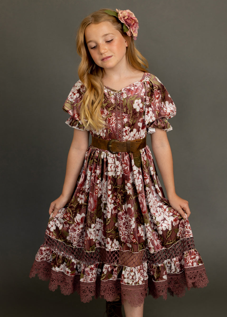 Arella Women's Floral Print Dress in Raisin Hydrangea - Elegant Midi Dress for Summer, Parties & Special Occasions
