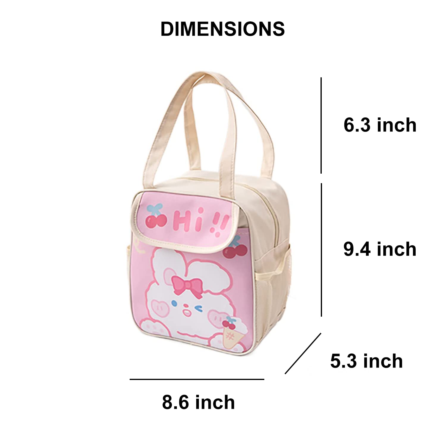 Cute Insulated Lunch Bag for Women - Japanese Anime Kawaii Cooler Lunch Box with Ice Cream Bunny Design | Perfect for School, Work, Picnics & Outdoor Activities