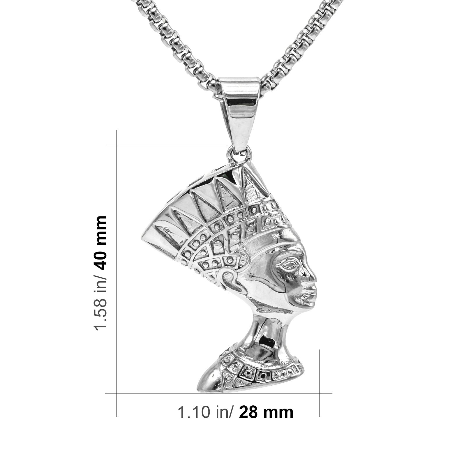 Egyptian Queen Nefertiti Pendant Necklace for Men & Women - Sterling Silver Jewelry - Perfect for Costume Parties, Historical Reenactments & Unique Gift Giving