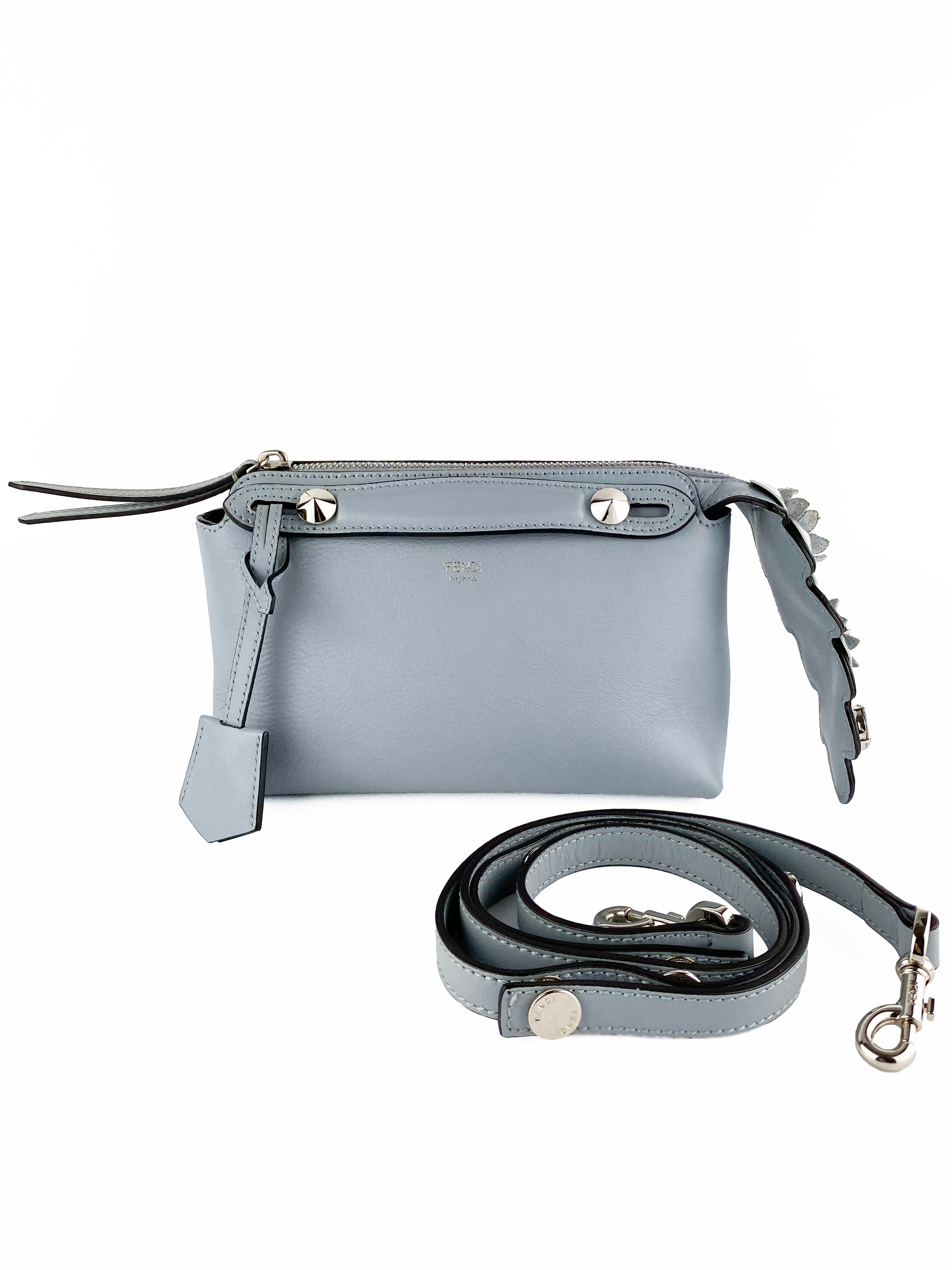 Fendi Light Blue By the Way Handbag with Floral Tail Charm - Perfect for Women's Everyday Use, Office, and Special Occasions