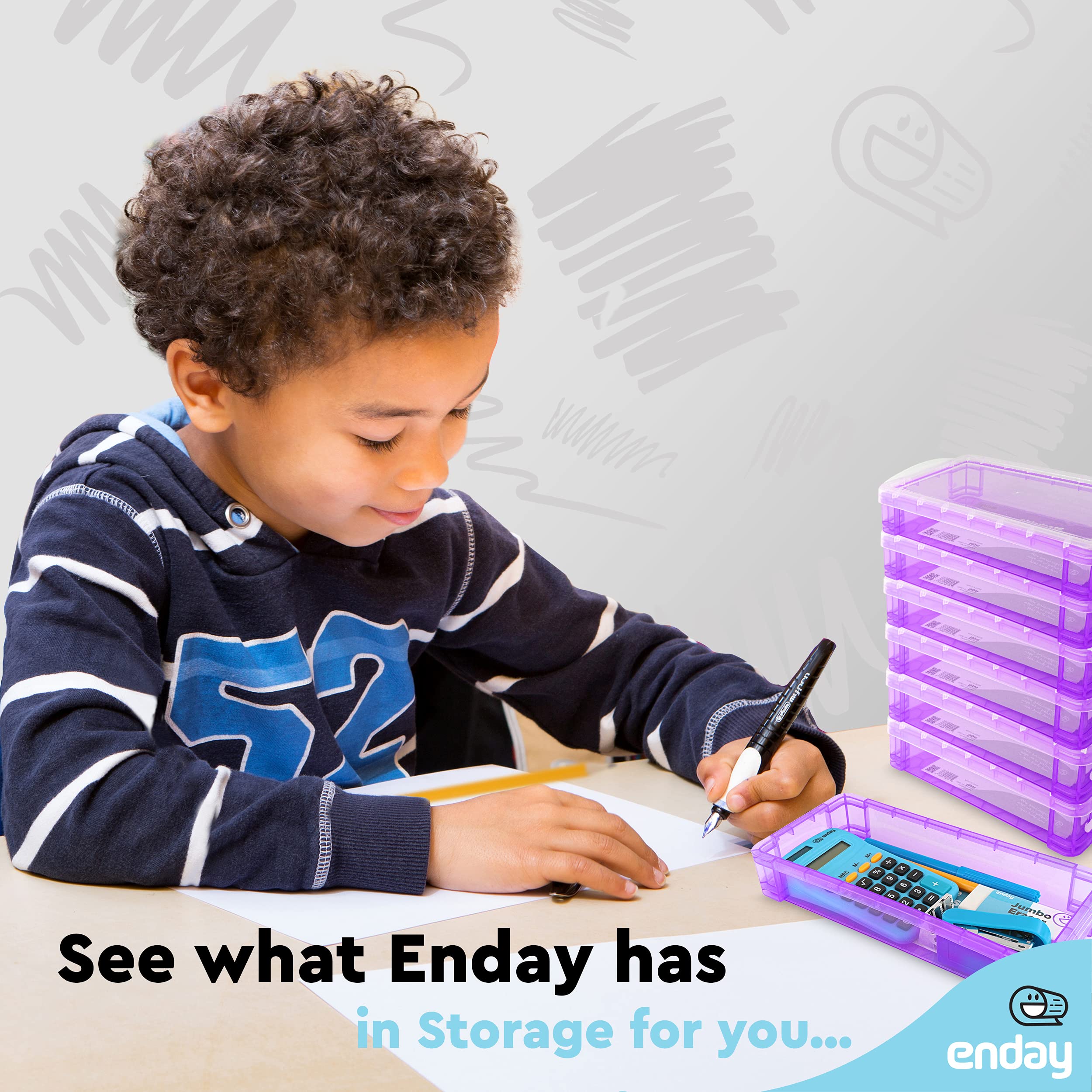 Enday Plastic Stackable Pencil Case - Large Capacity School & Office Supplies Organizer (Purple, Blue, Grey, Pink, Red, Green) - 80 Pack | Perfect for Students, Teachers & Office Workers