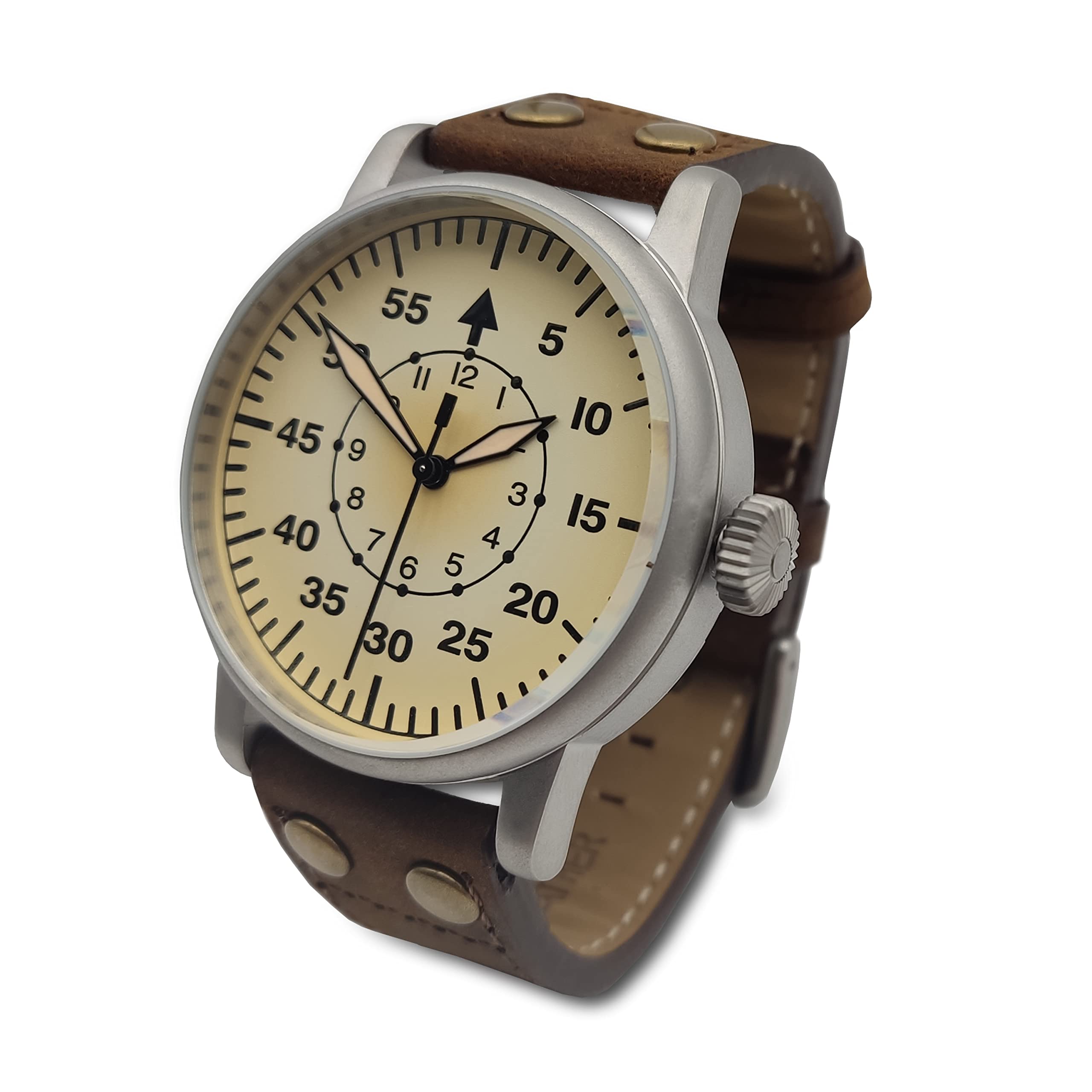 Vintage WWII Military Watch - Swiss Quartz Movement, Genuine Leather Strap, 10 ATM Water Resistant - Perfect for History Buffs & Collectors | Great for Reenactments, Daily Wear & Gift Giving