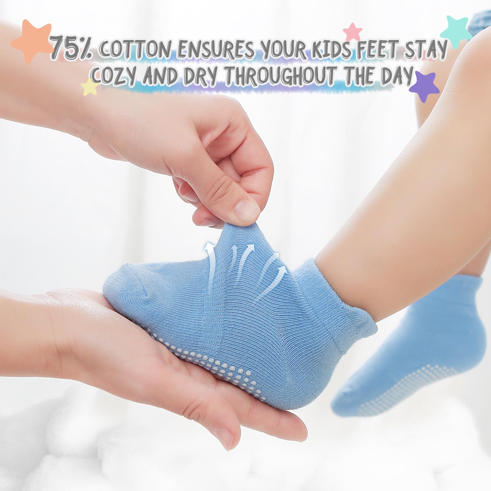 Non-Slip Baby Socks with Grips - 12 Pack Cotton Ankle Socks for Boys & Girls - Cute Toddler Socks for Newborns to 2 Years - Perfect for Playtime, Daycare and First Steps