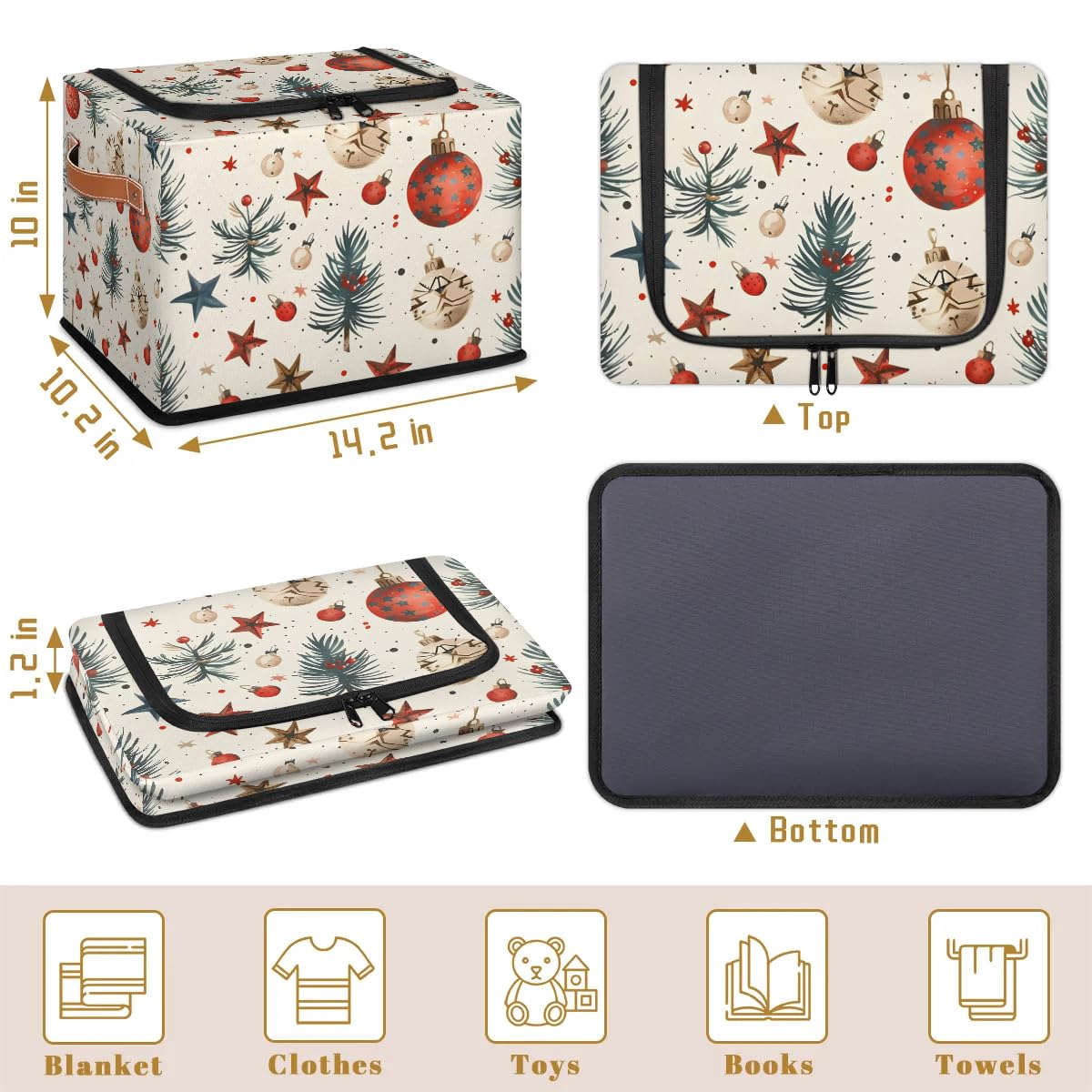 2-Pack Stackable Christmas Tree Storage Bins with Zipper Lid & Metal Frame - Closet Organizer Cubes with PU Handles for Holiday Decor, Clothes & Seasonal Items Storage | Perfect for Attic, Basement & Closet Organization